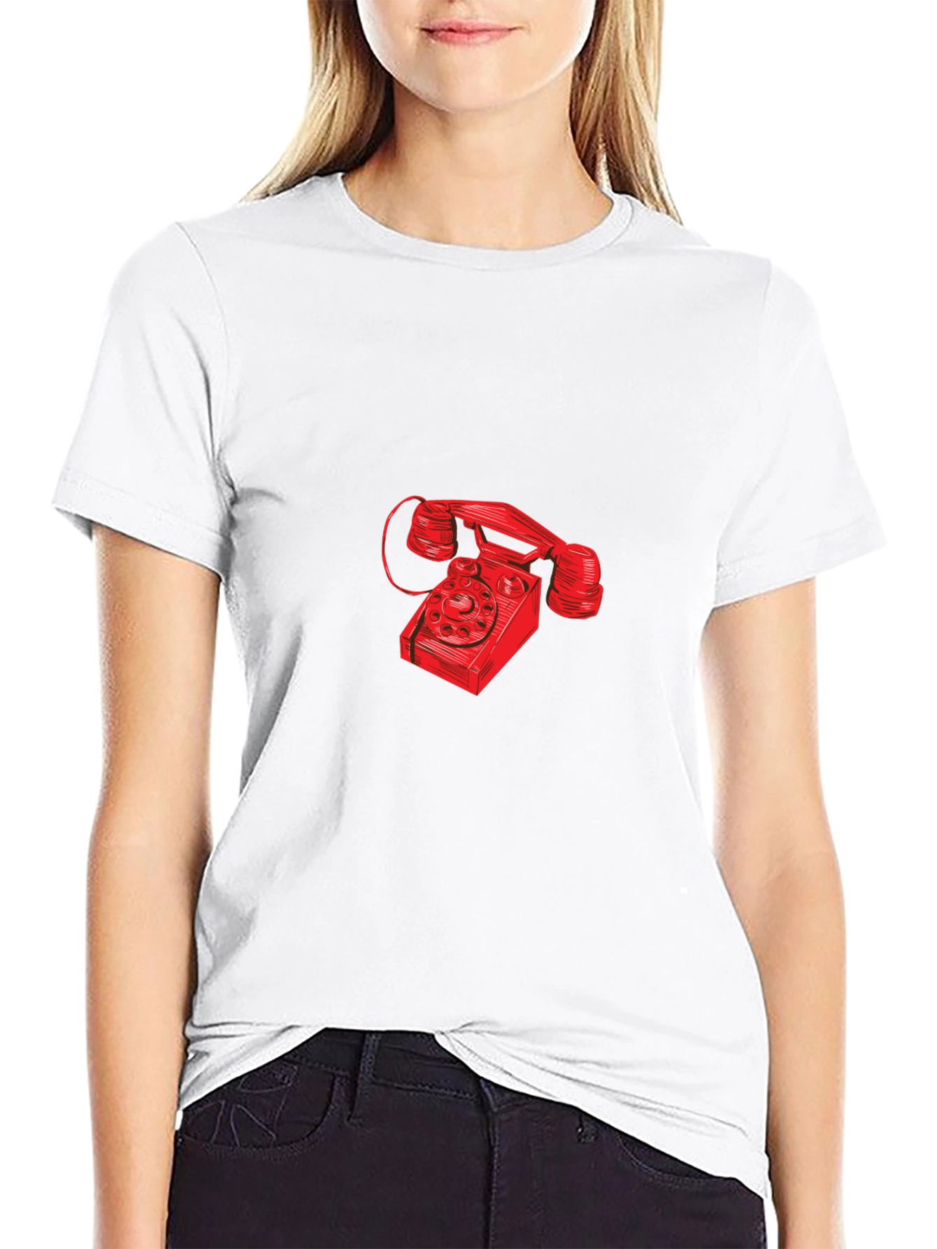 Retro Red Rotary Phone Graphic T-Shirt