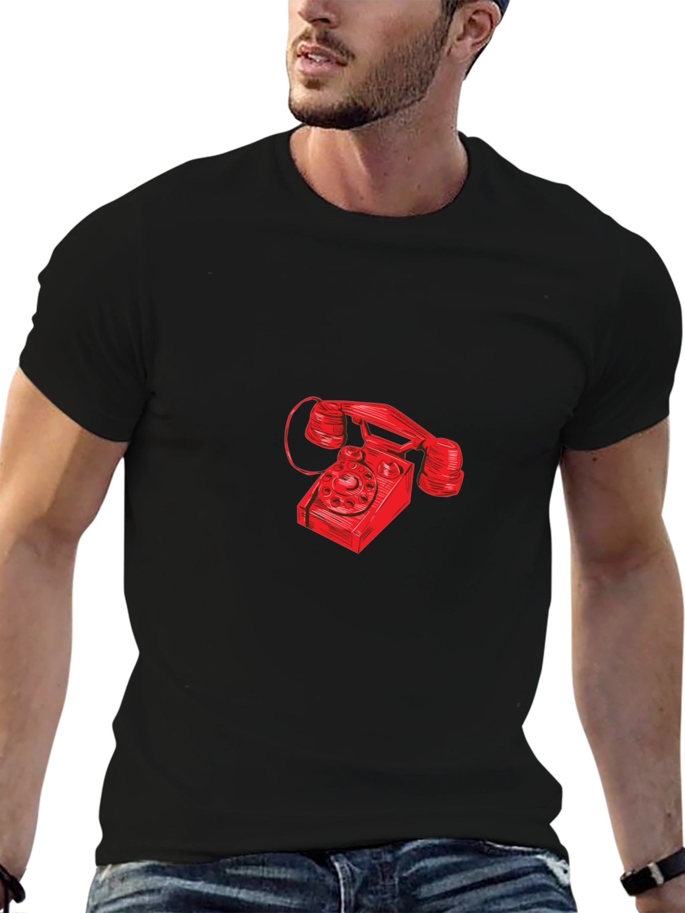 Retro Red Rotary Phone Graphic T-Shirt