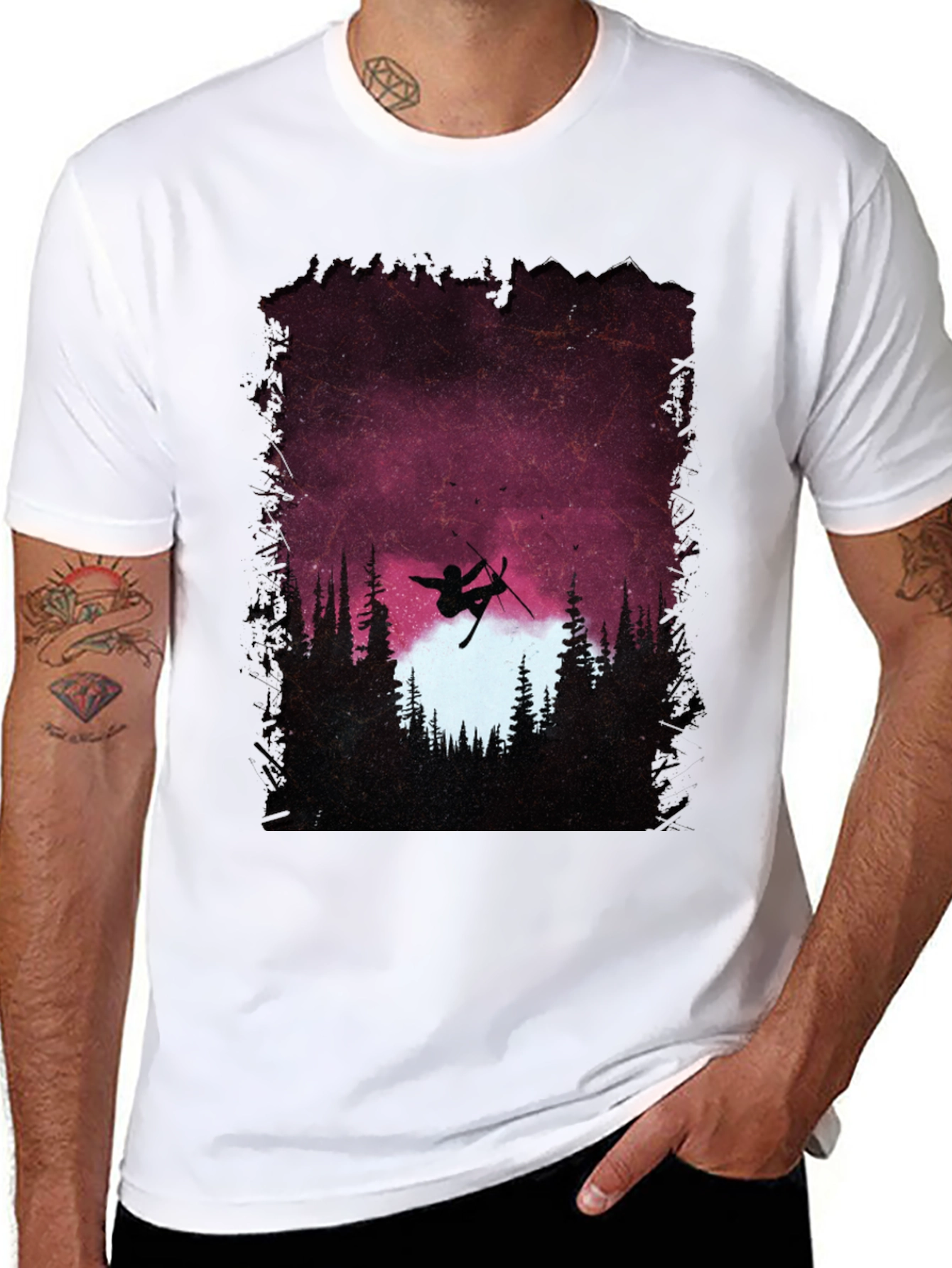 Skiing Silhouette Graphic T-Shirt