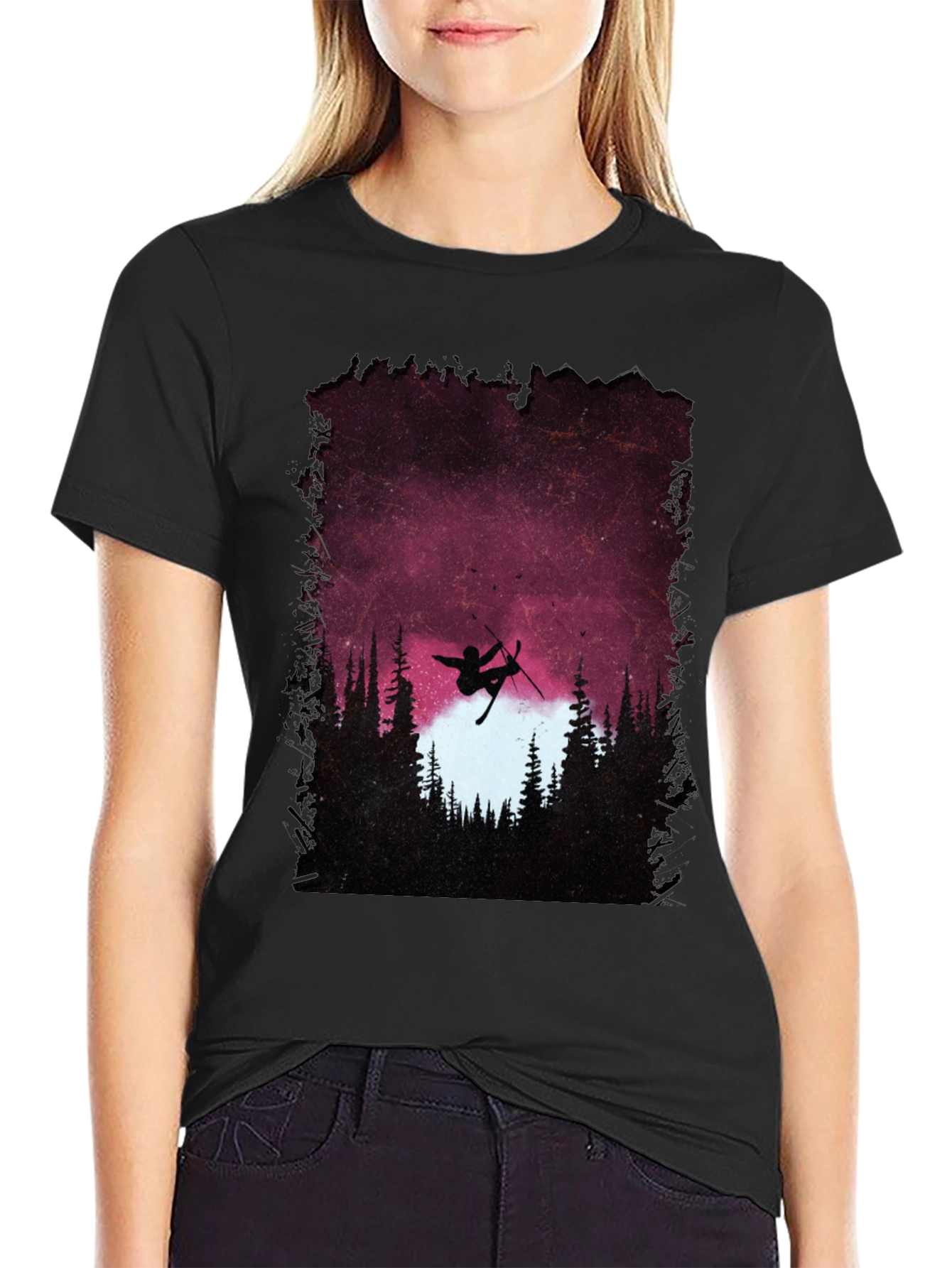 Skiing Silhouette Graphic T-Shirt
