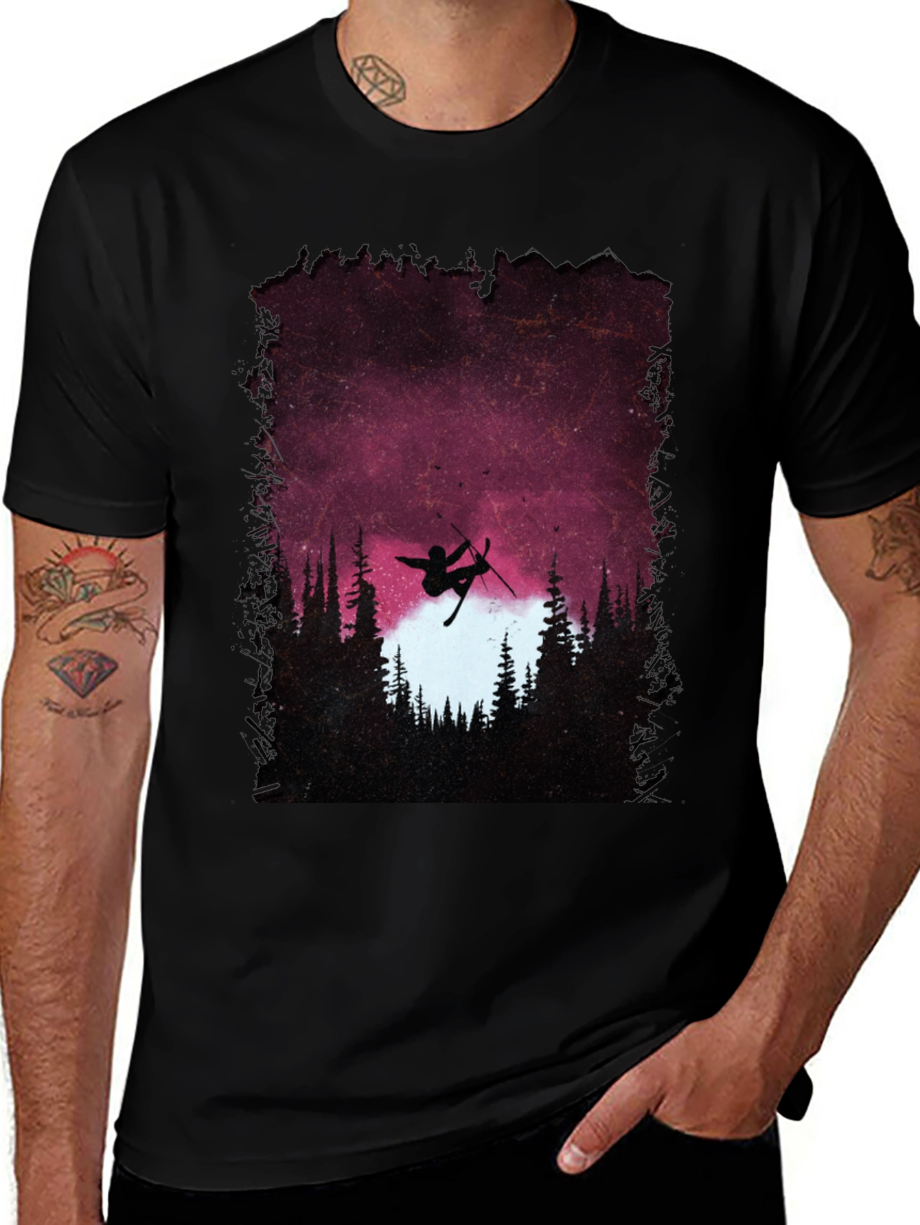 Skiing Silhouette Graphic T-Shirt