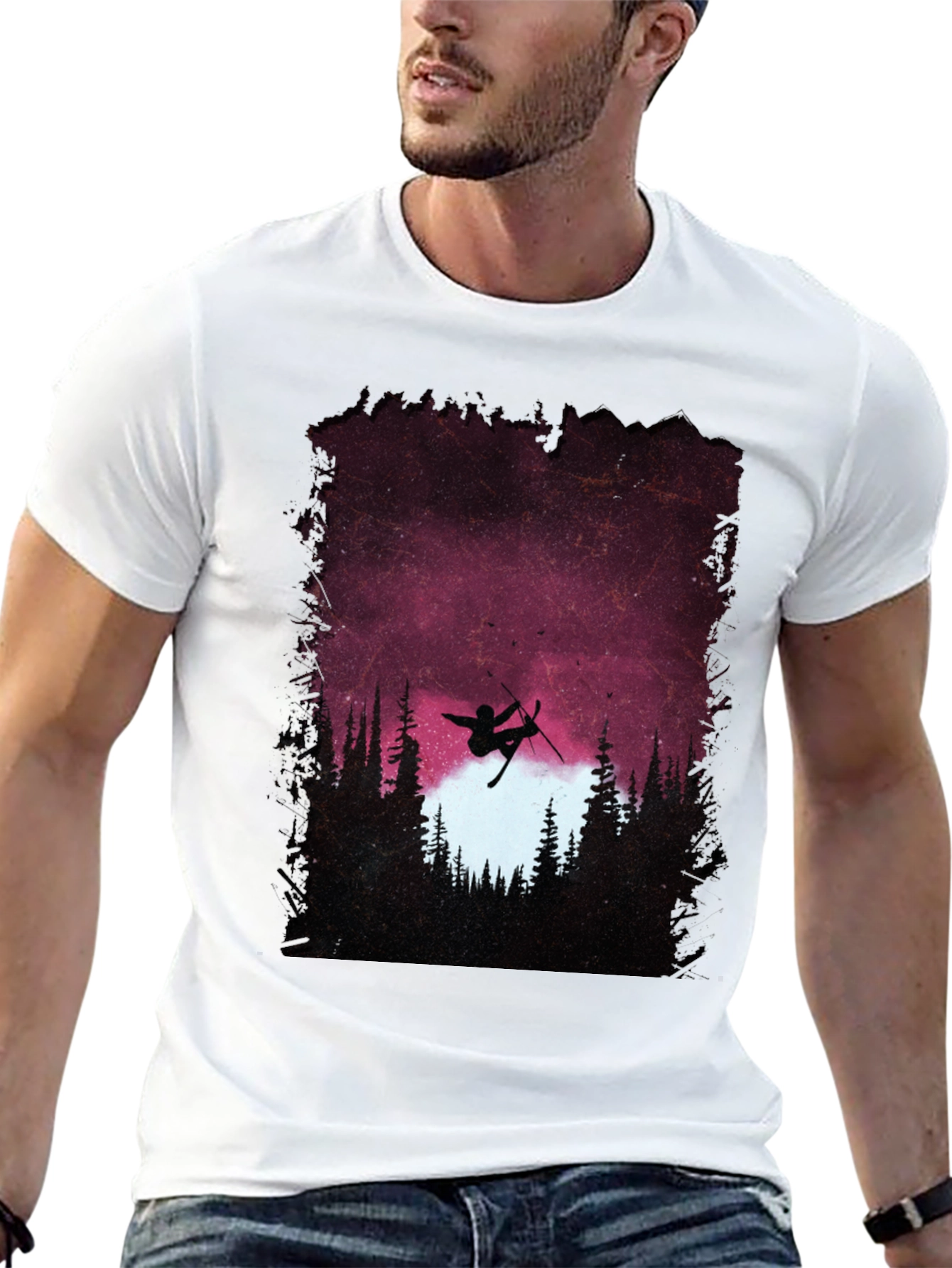 Skiing Silhouette Graphic T-Shirt