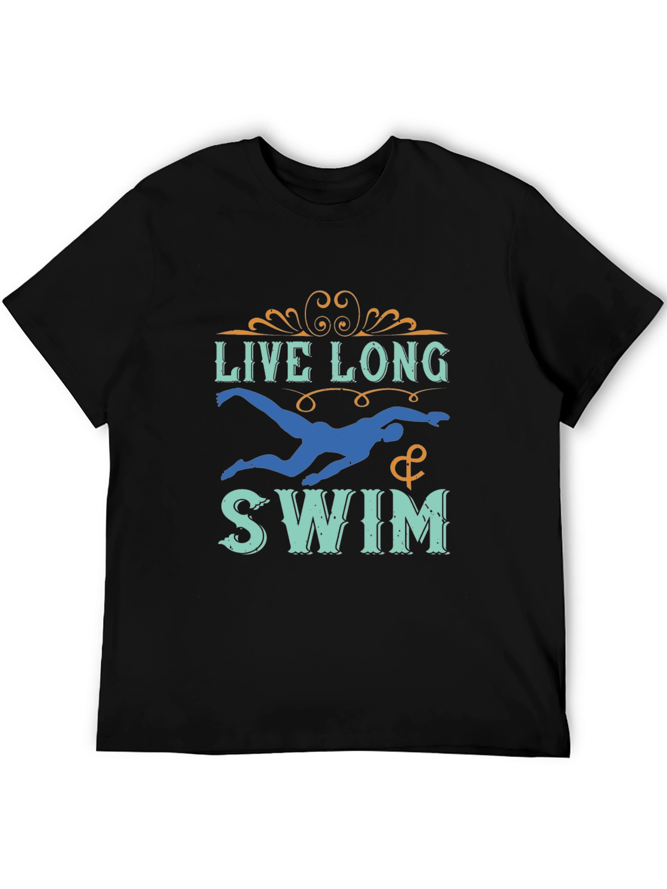 Live Long & Swim T-Shirt - Black Aquatic Design