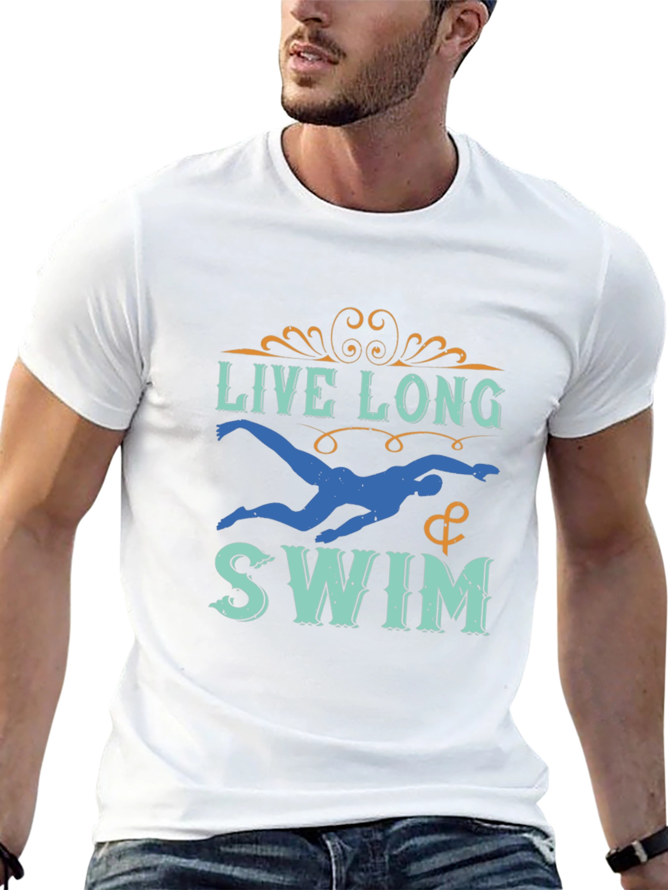 Live Long & Swim T-Shirt - Black Aquatic Design