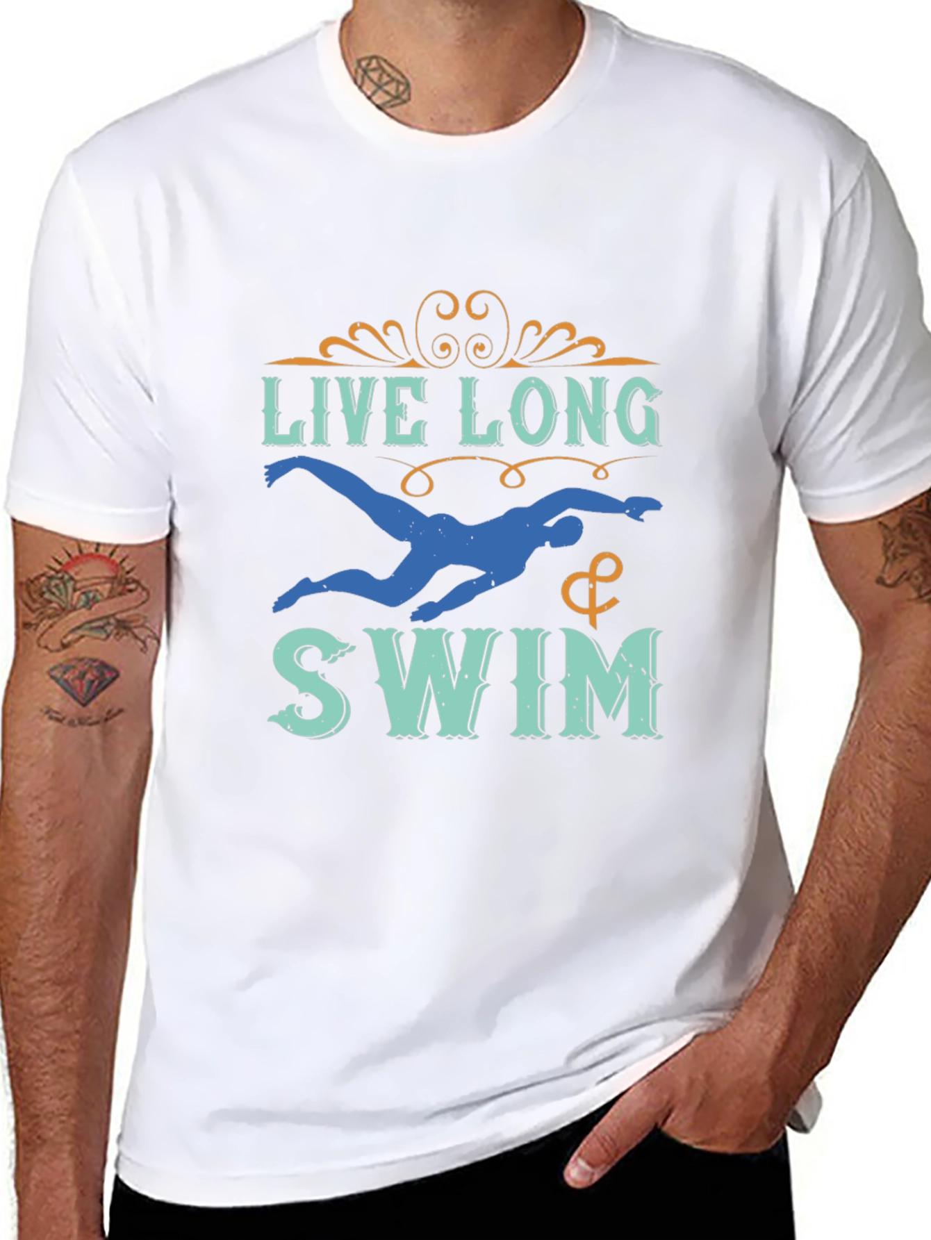 Live Long & Swim T-Shirt - Black Aquatic Design