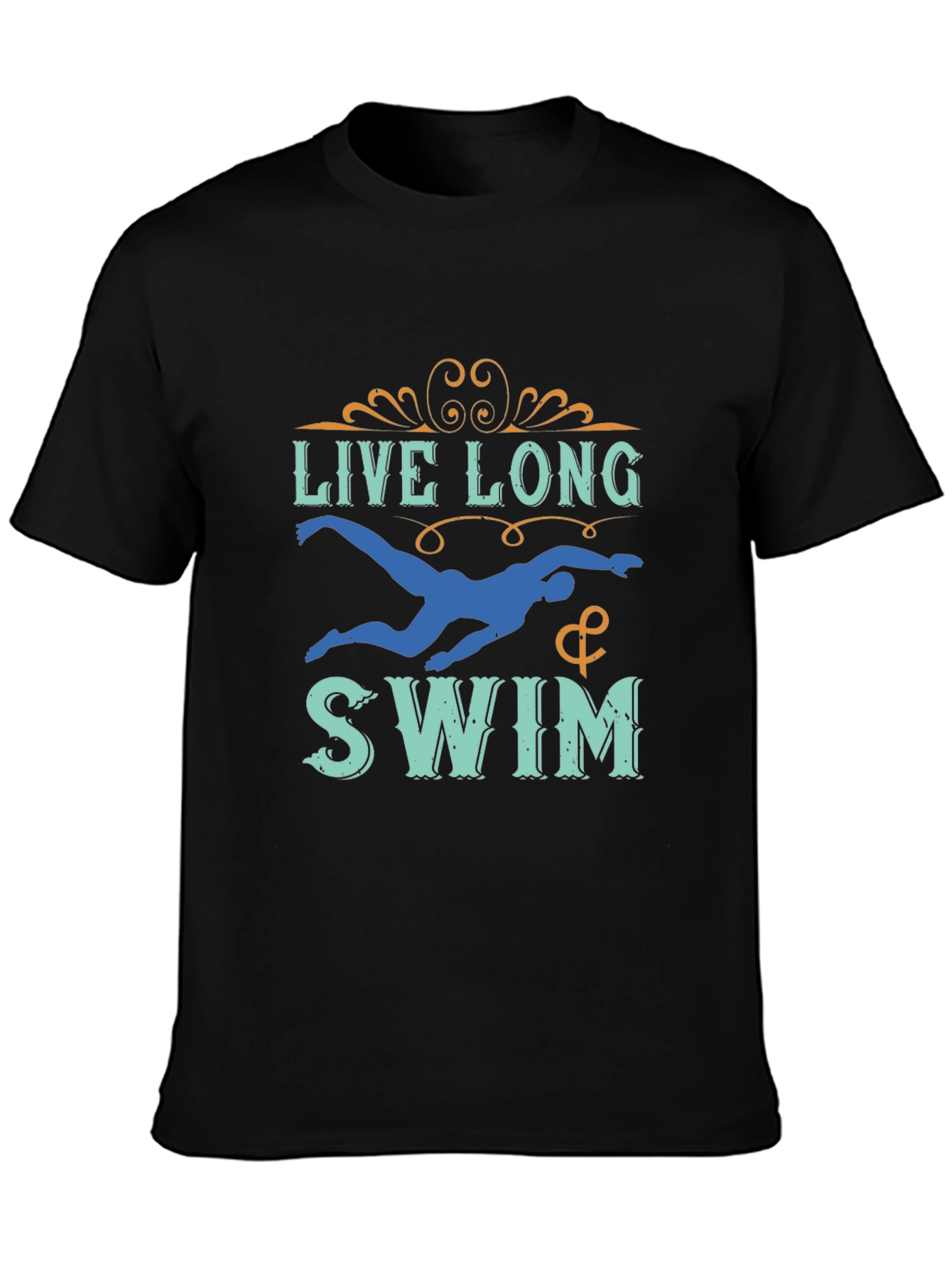 Live Long & Swim T-Shirt - Black Aquatic Design