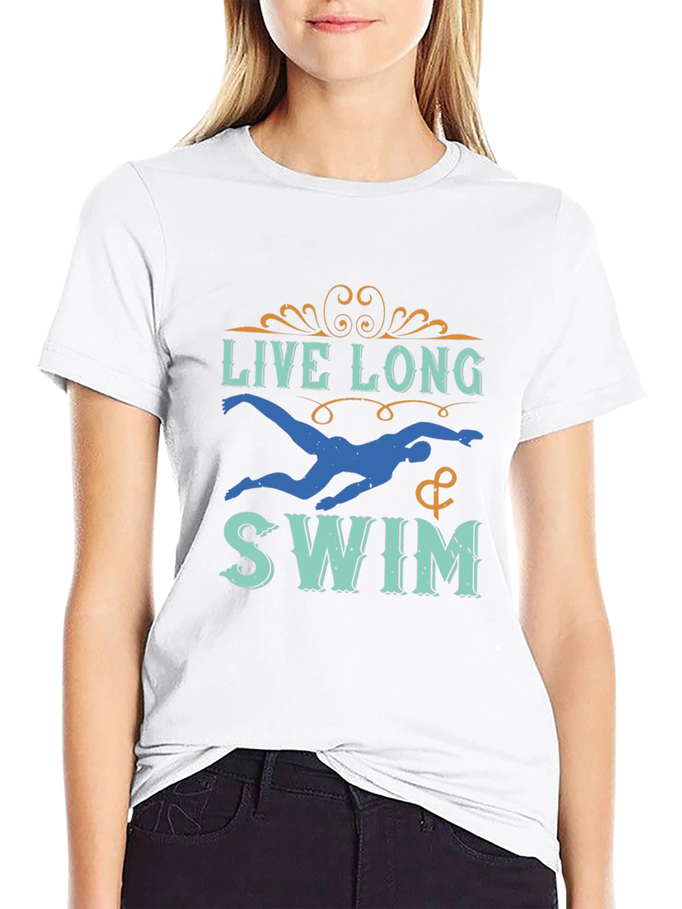Live Long & Swim T-Shirt - Black Aquatic Design