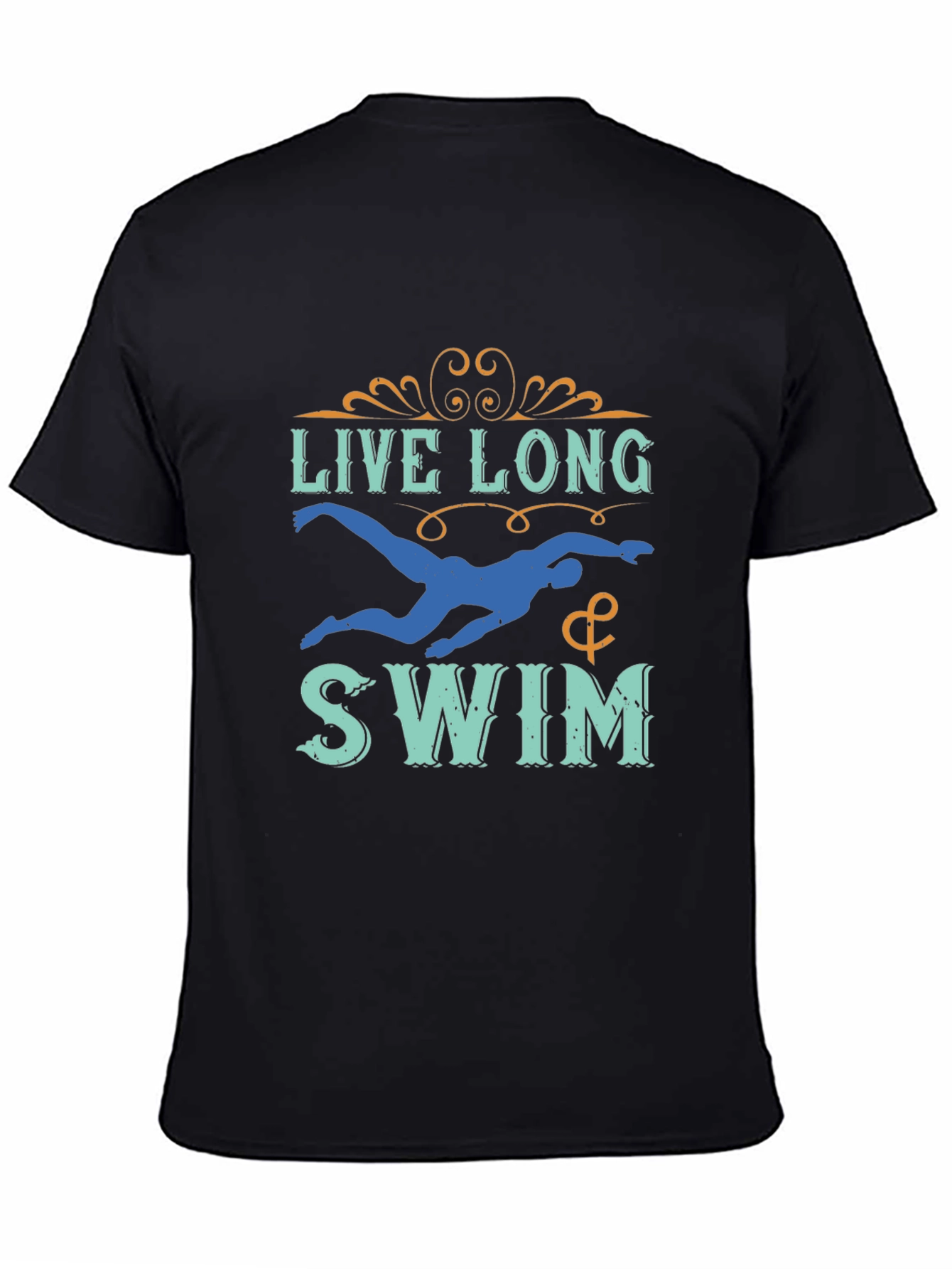 Live Long & Swim T-Shirt - Black Aquatic Design