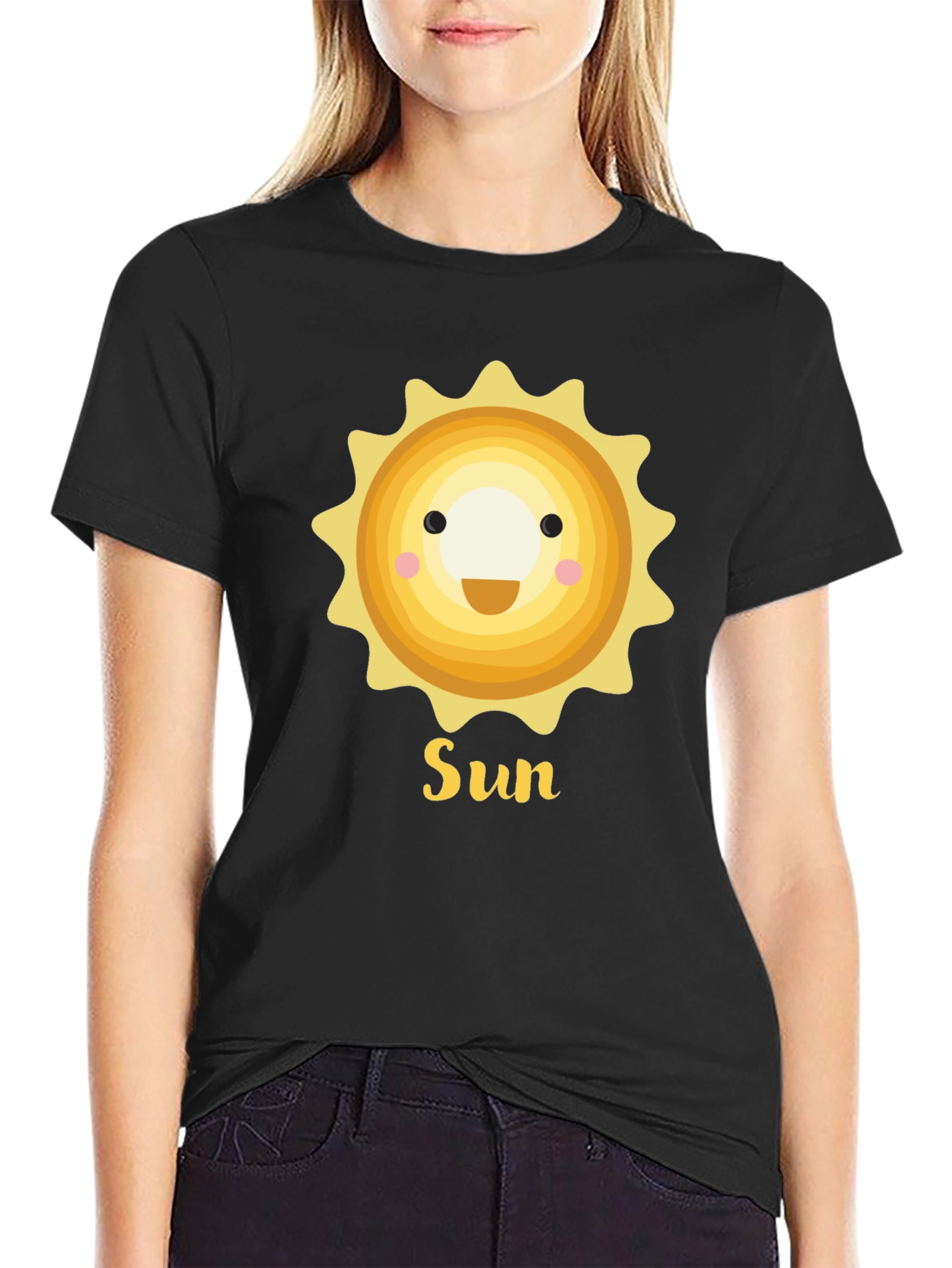 Smiling Sun Graphic T-Shirt - Black Crew Neck