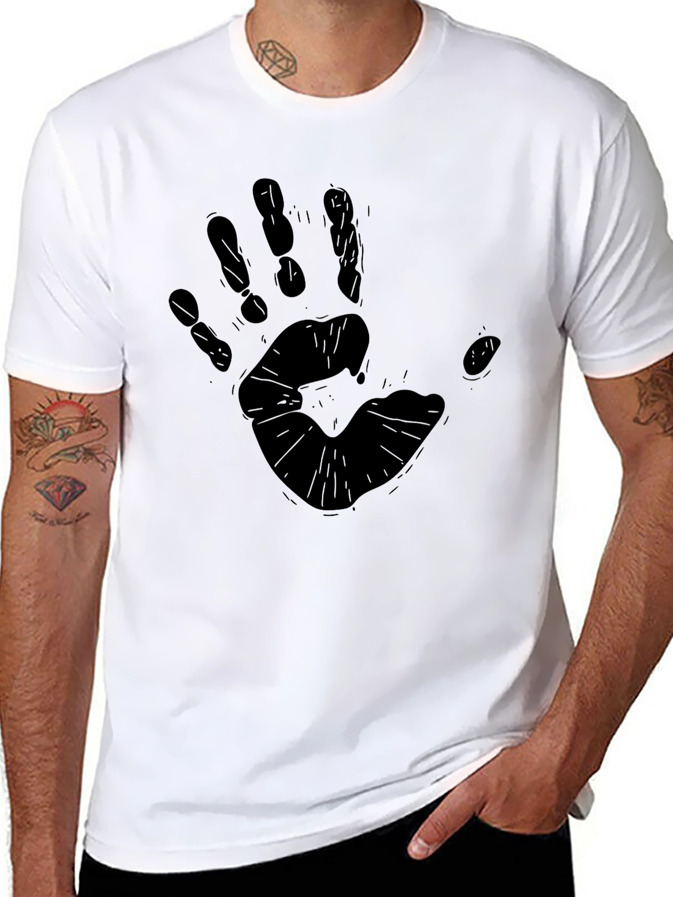 Handprint Graphic Black T-Shirt - Casual Style