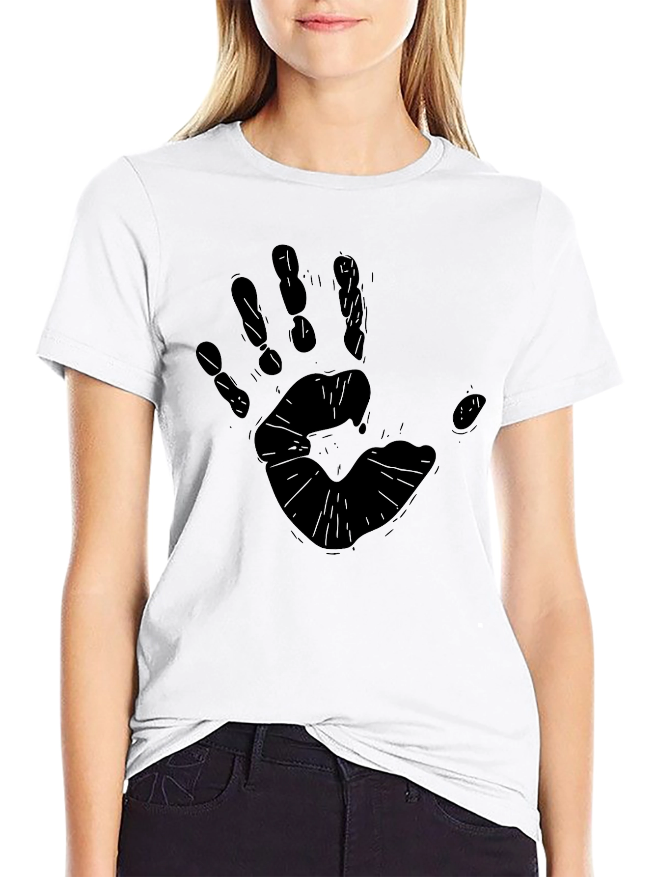 Handprint Graphic Black T-Shirt - Casual Style
