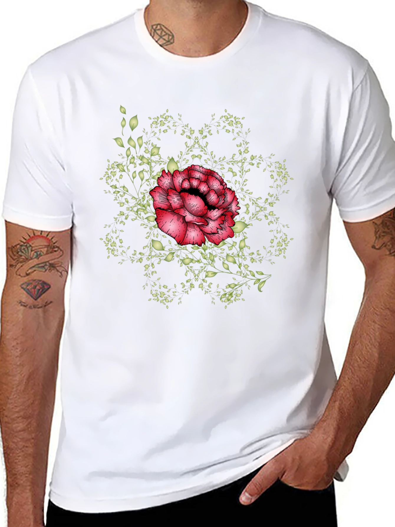 Floral Mandala Mens Black Tee