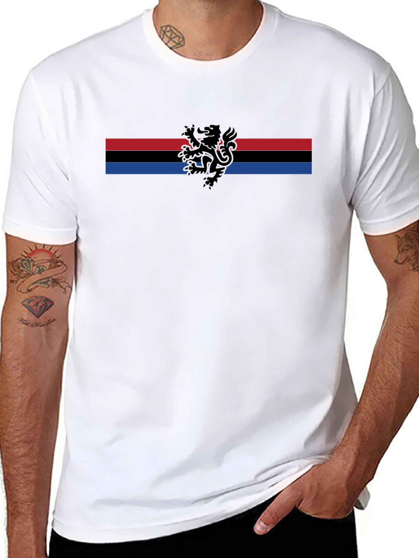 Striped Lion Graphic Tee - Mens Black T-Shirt