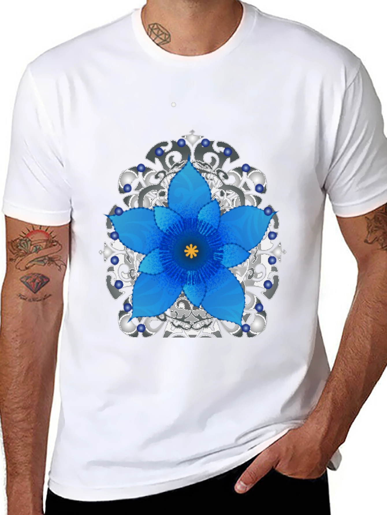 Floral Mandala Mens Black Graphic Tee