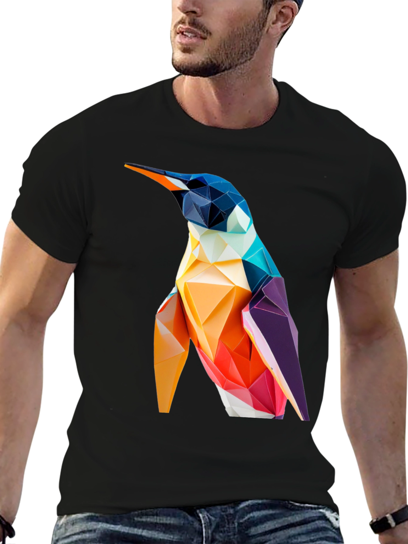 Geometric Penguin Graphic Tee - Modern Stylish Design