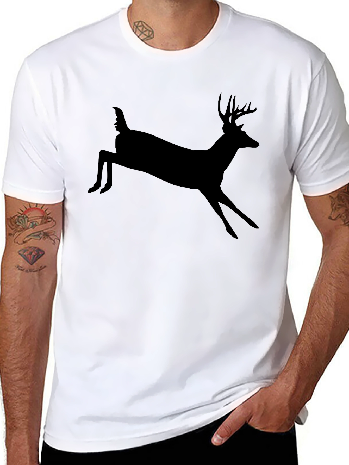 Black Deer Silhouette Graphic T-Shirt