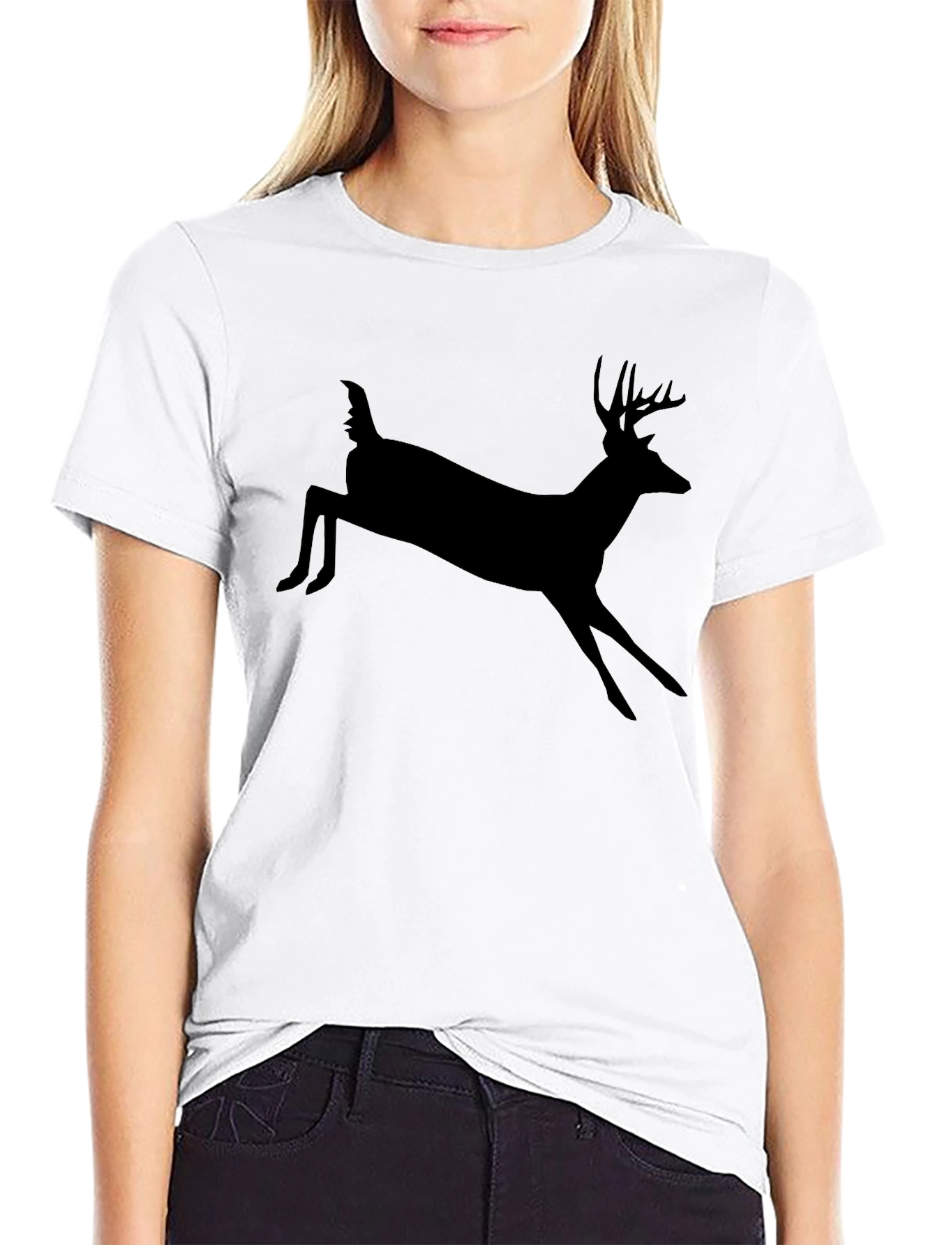 Black Deer Silhouette Graphic T-Shirt