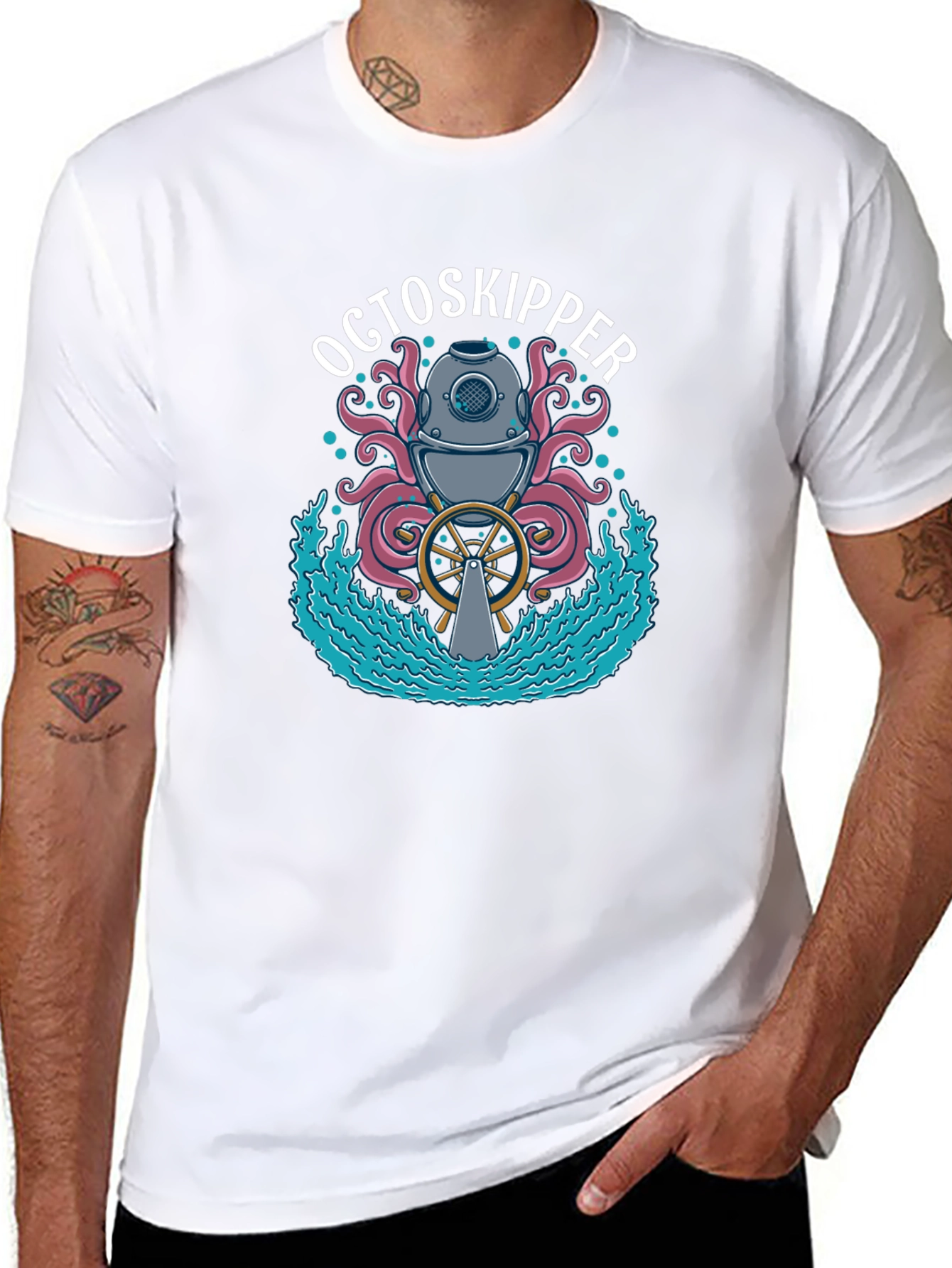 OctoSkipper Graphic T-Shirt - Nautical Octopus Diver Design