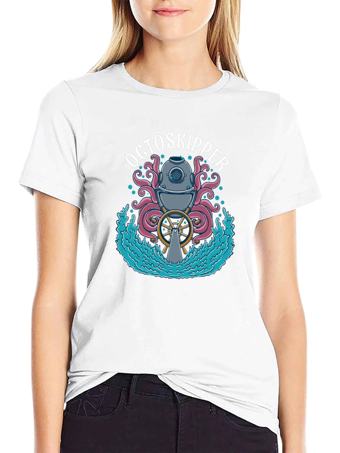 OctoSkipper Graphic T-Shirt - Nautical Octopus Diver Design