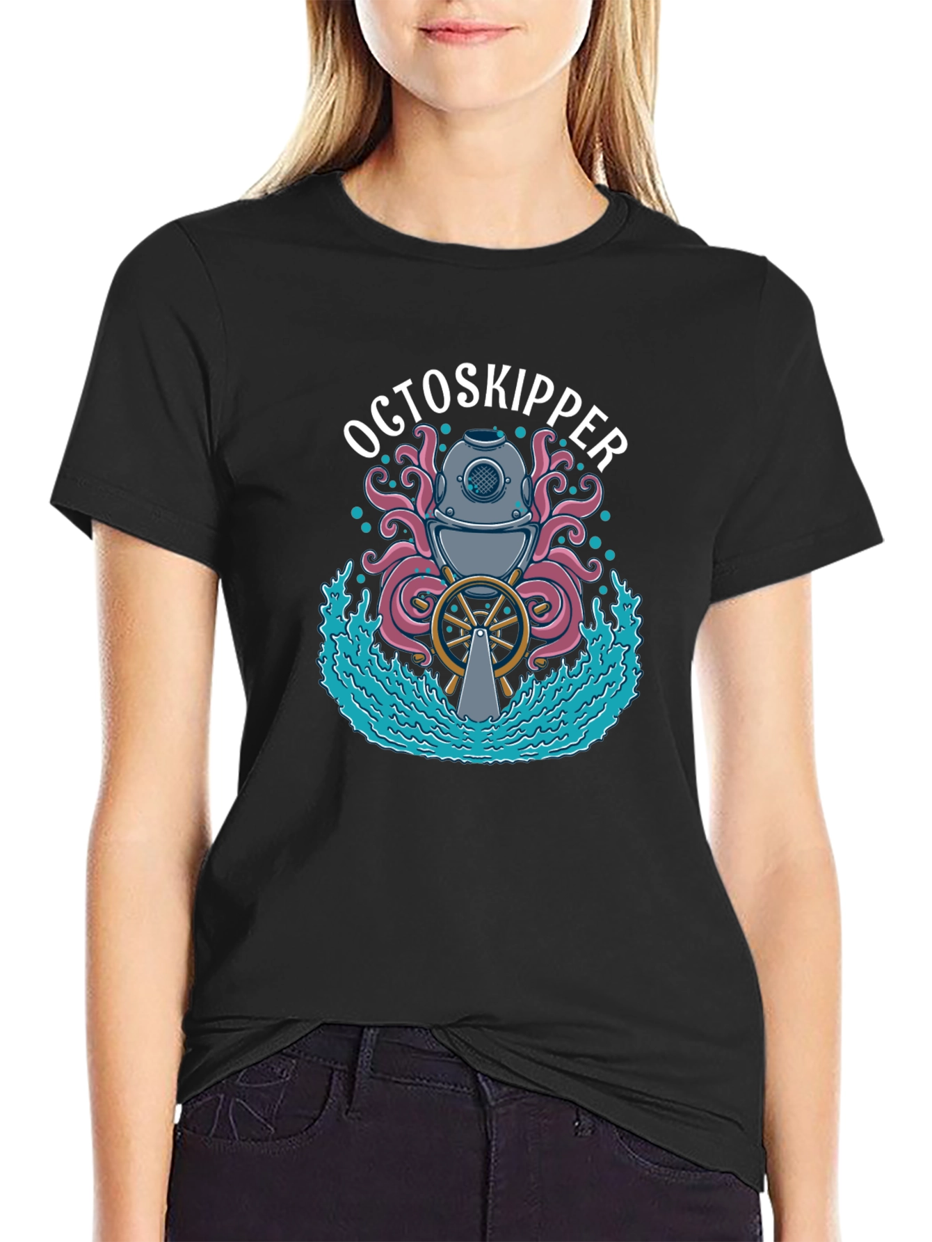 OctoSkipper Graphic T-Shirt - Nautical Octopus Diver Design