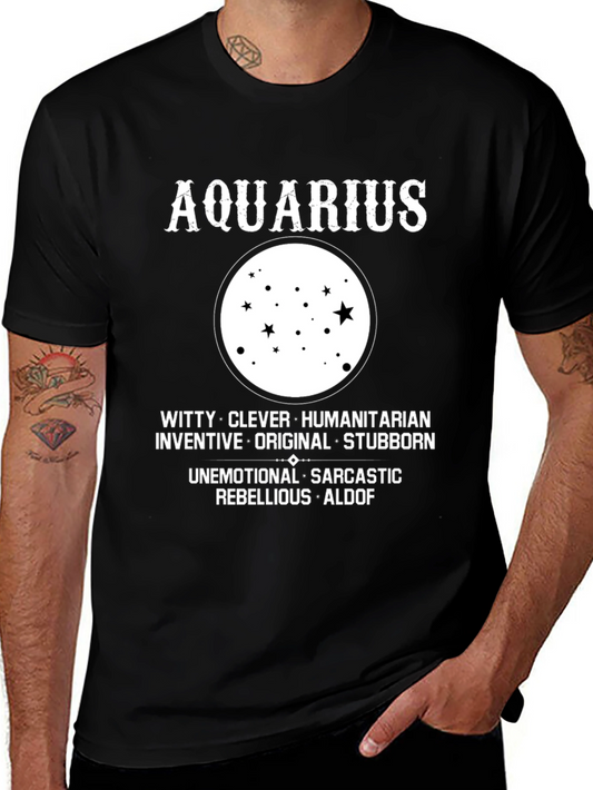 Aquarius Zodiac Star Sign Black T-Shirt