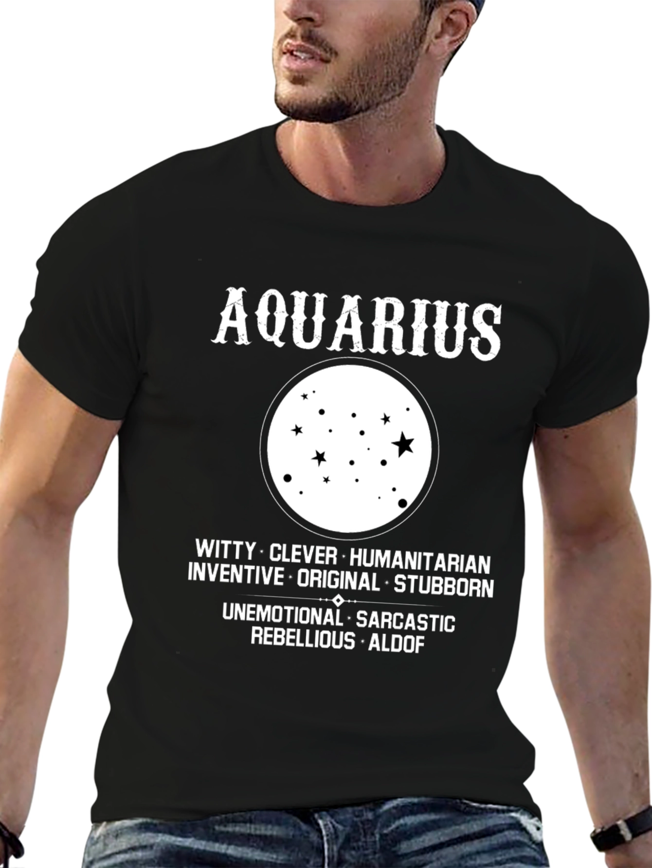 Aquarius Zodiac Star Sign Black T-Shirt