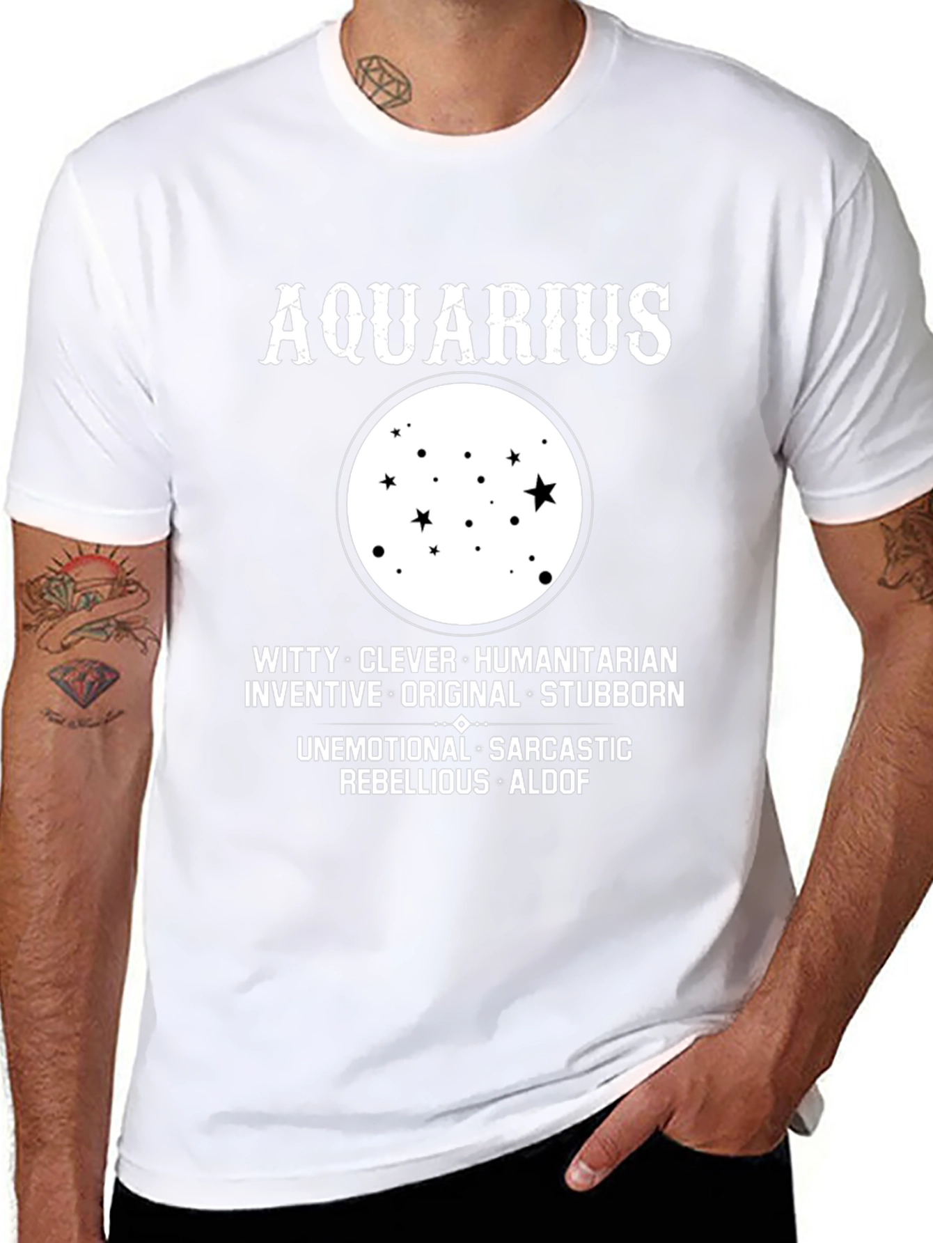 Aquarius Zodiac Star Sign Black T-Shirt