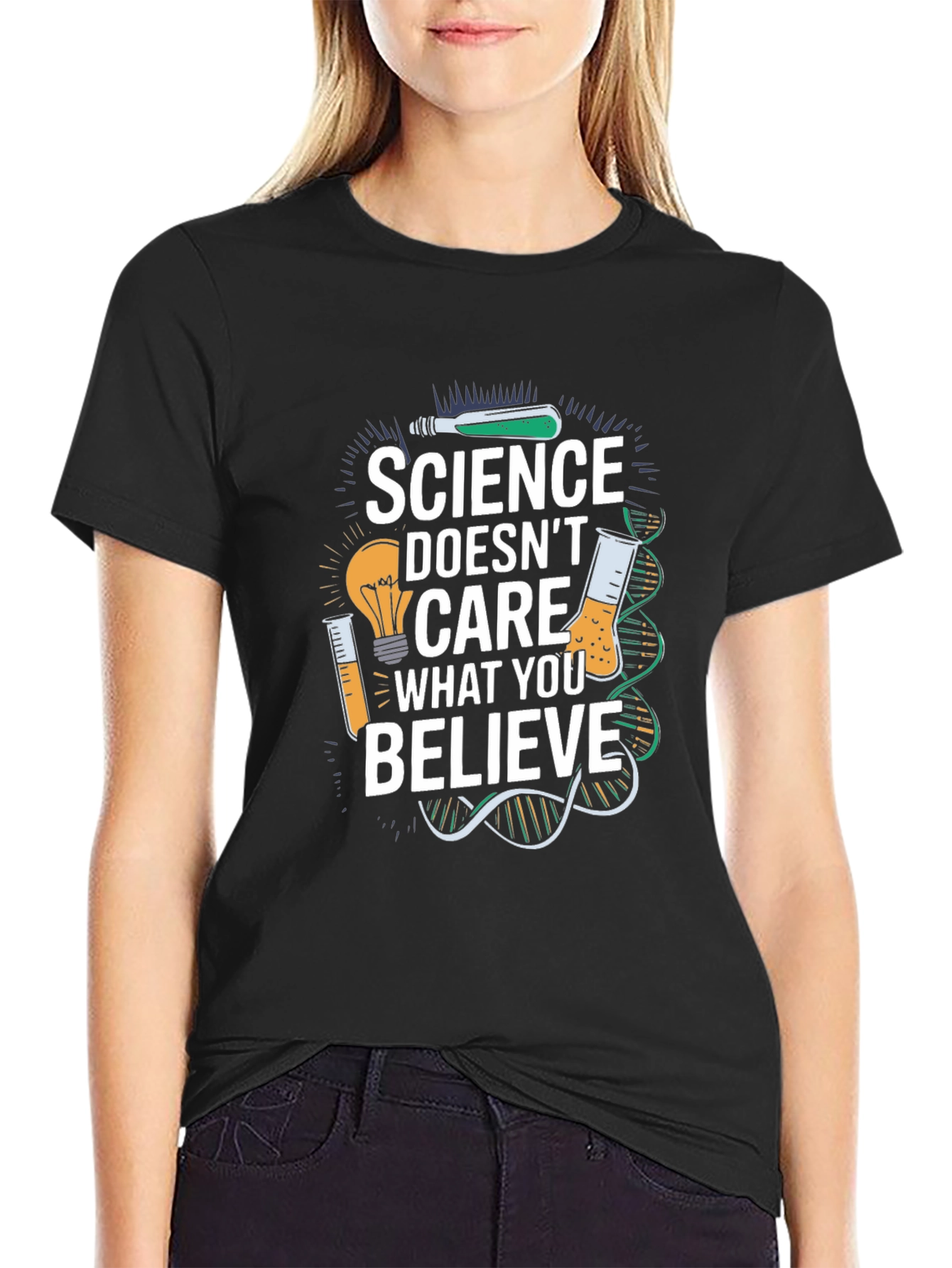 Science Doesnt Care T-Shirt - Black Crew Neck