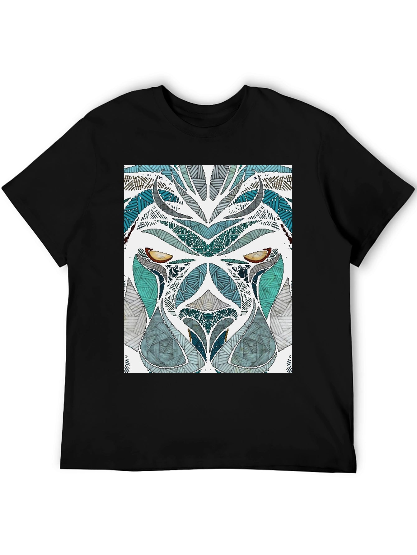 Abstract Lion Graphic Tee - Mens Black T-Shirt