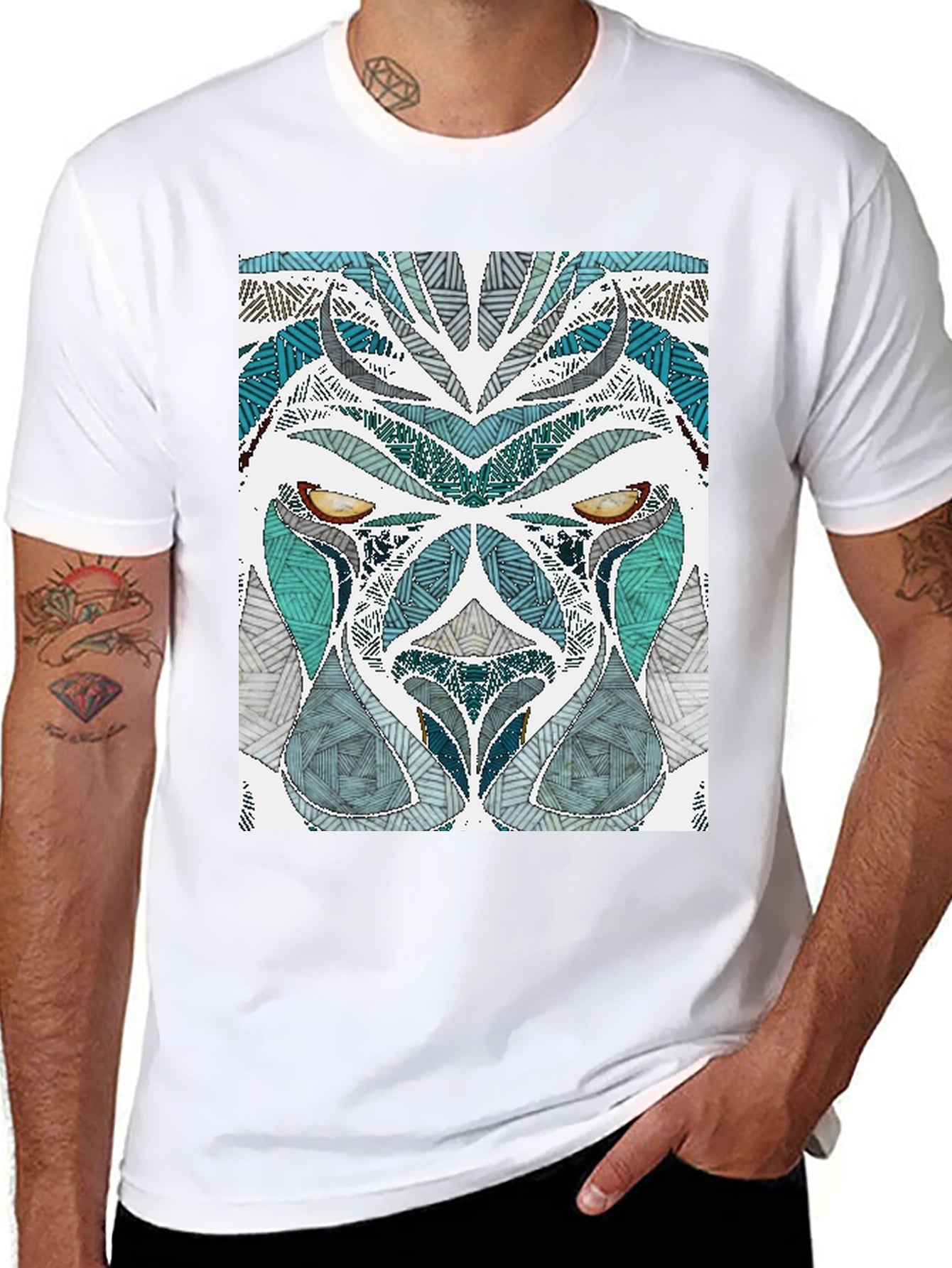 Abstract Lion Graphic Tee - Mens Black T-Shirt