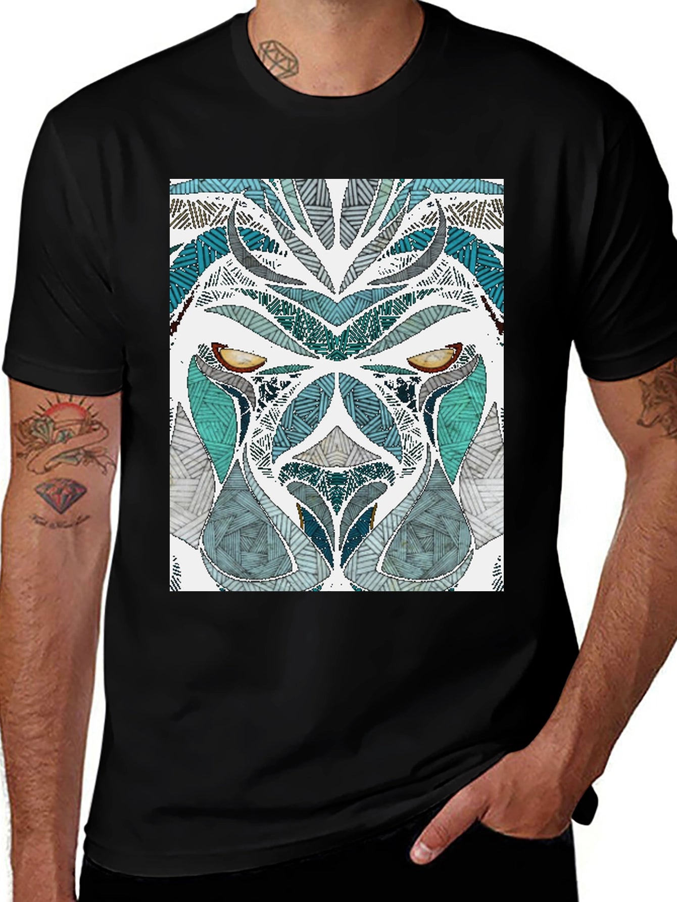 Abstract Lion Graphic Tee - Mens Black T-Shirt