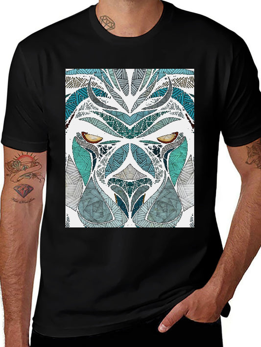 Abstract Lion Graphic Tee - Mens Black T-Shirt