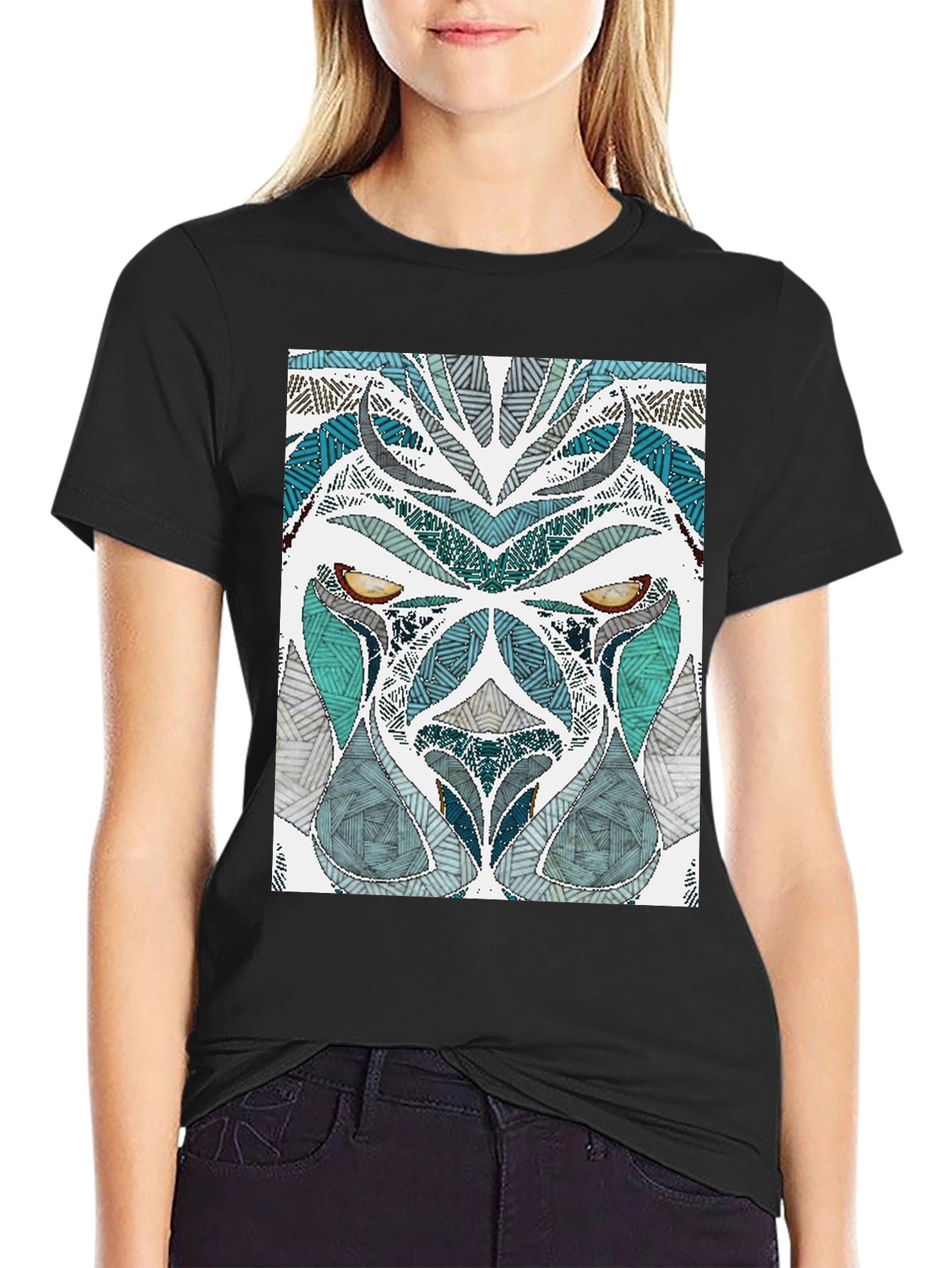 Abstract Lion Graphic Tee - Mens Black T-Shirt