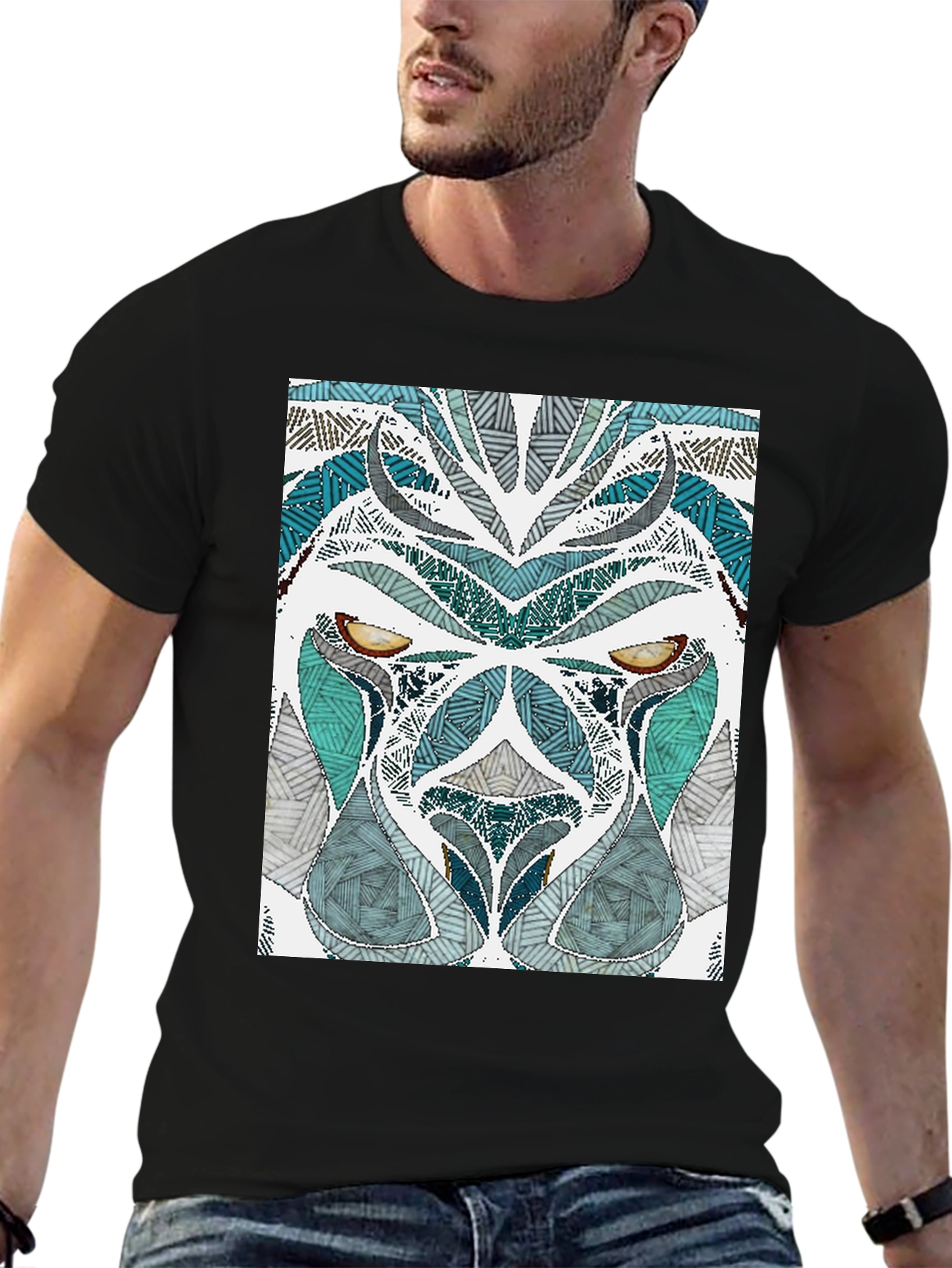 Abstract Lion Graphic Tee - Mens Black T-Shirt