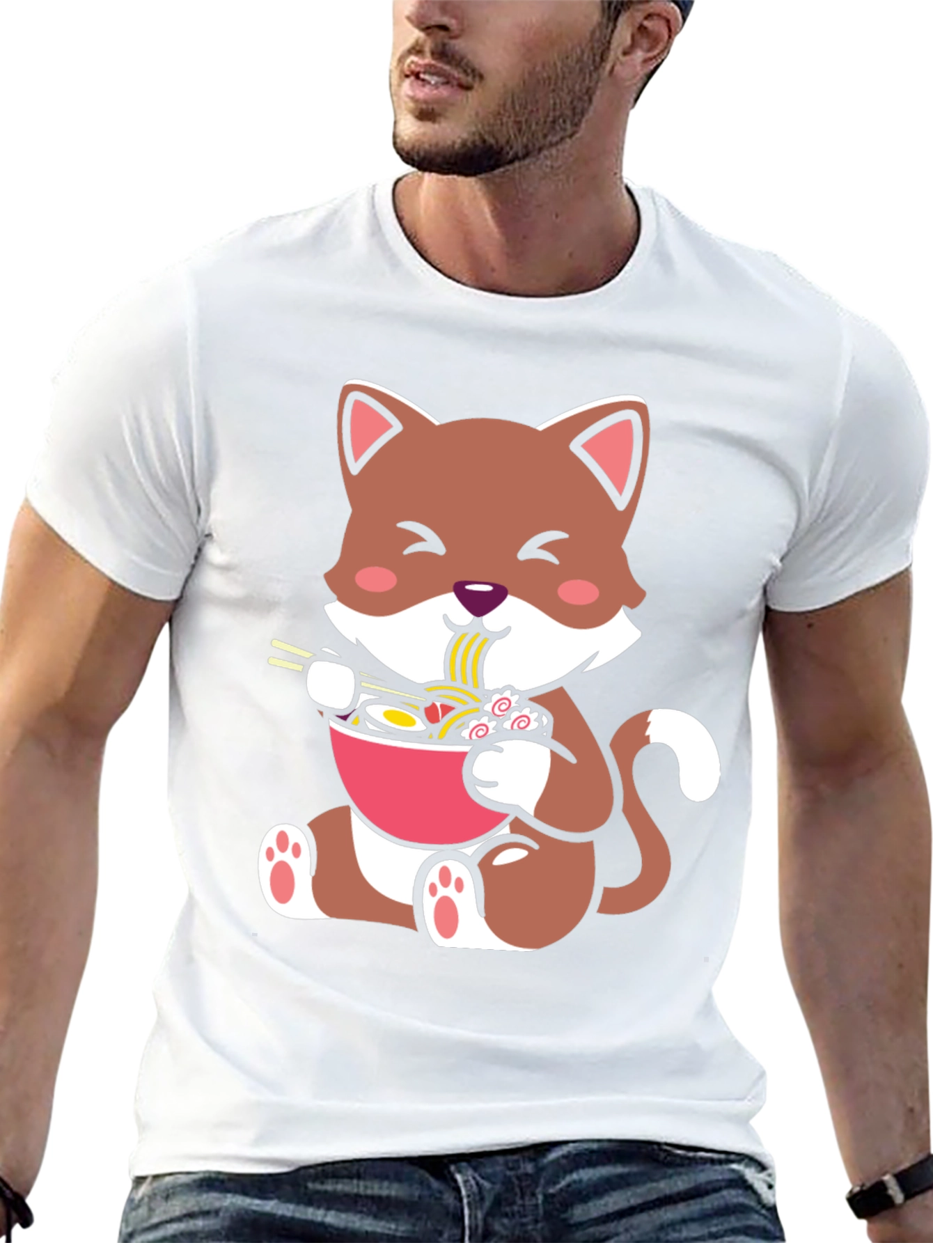 Cute Cat Ramen Bowl Graphic Tee