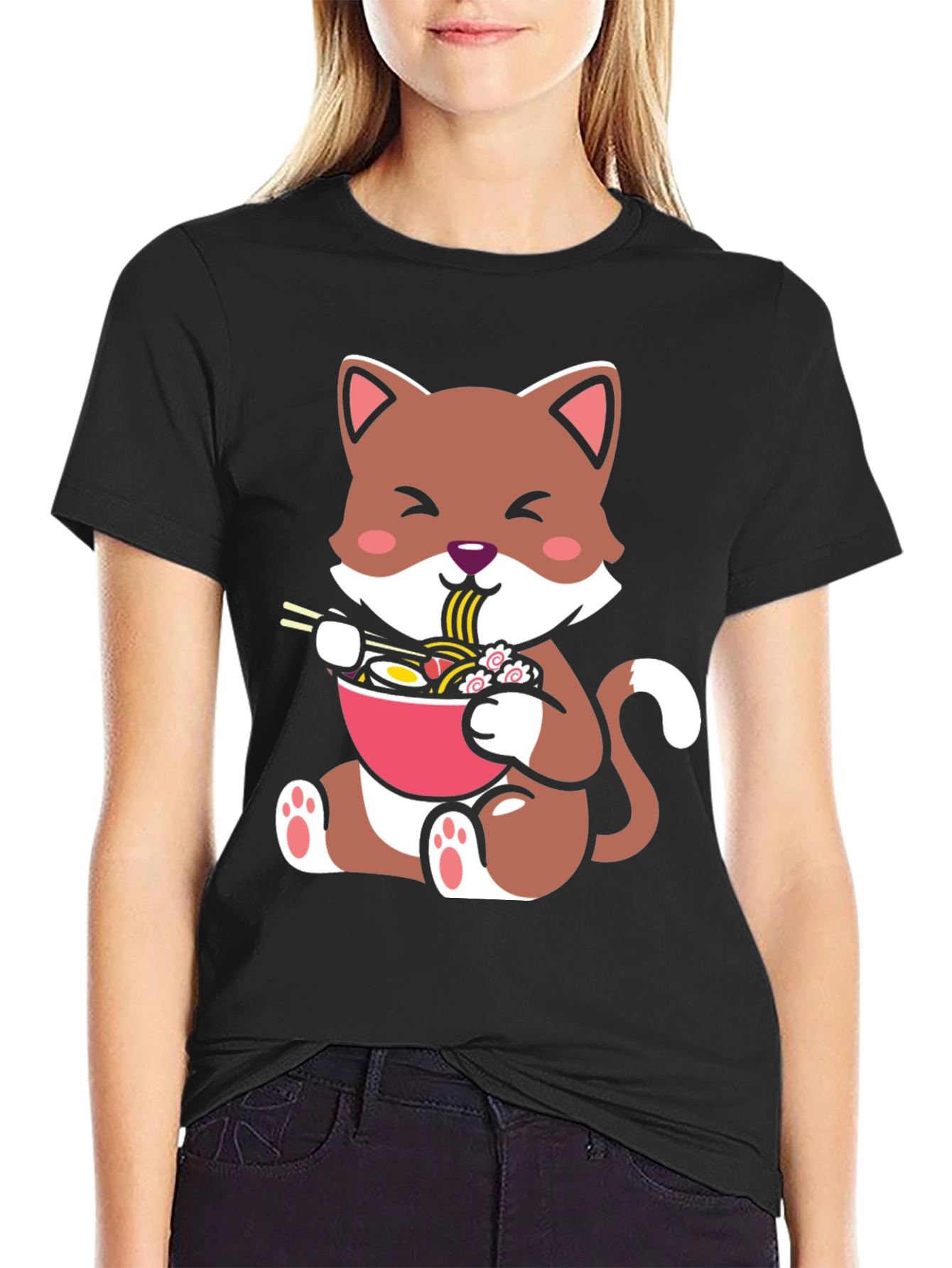 Cute Cat Ramen Bowl Graphic Tee
