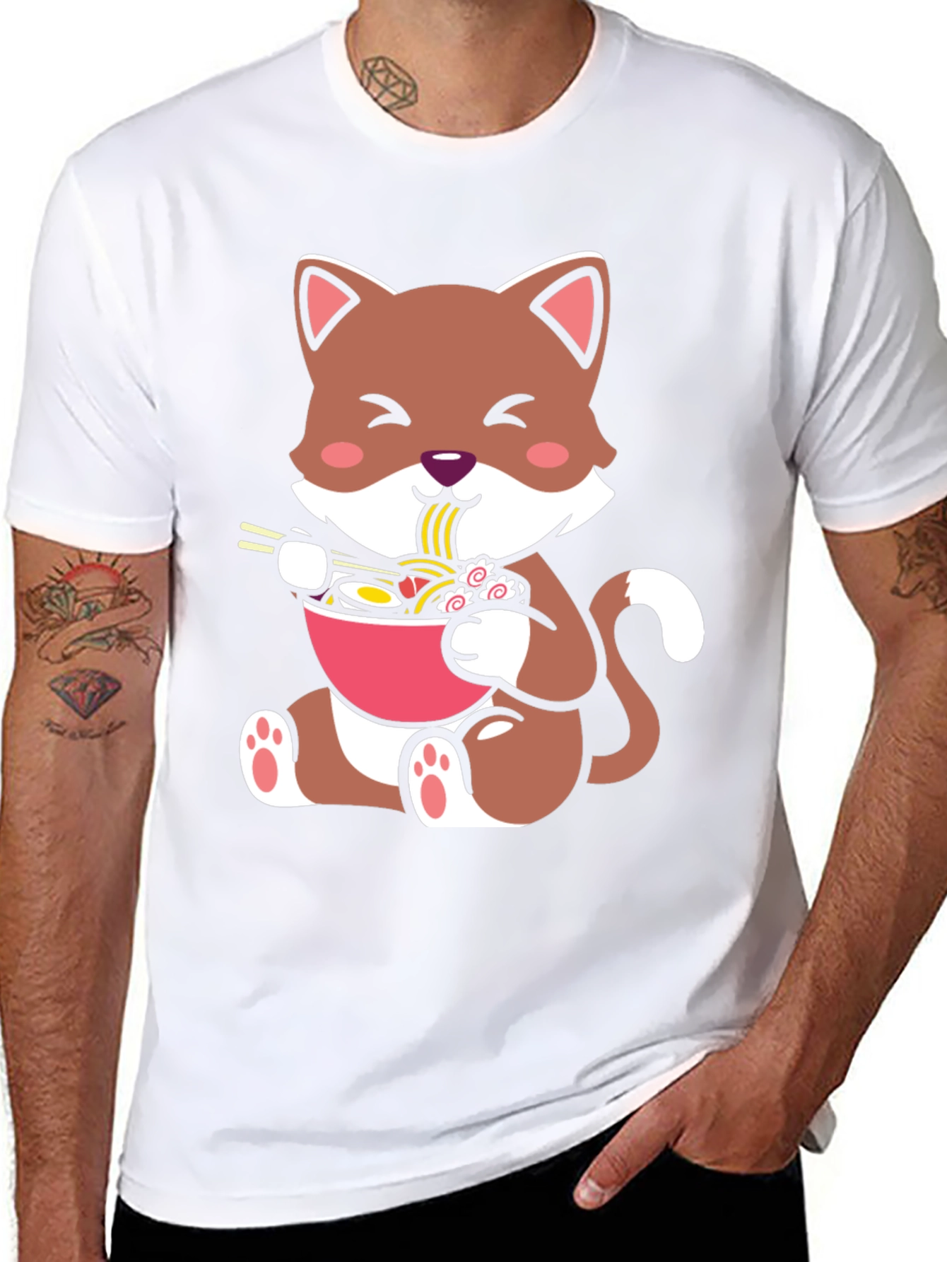 Cute Cat Ramen Bowl Graphic Tee