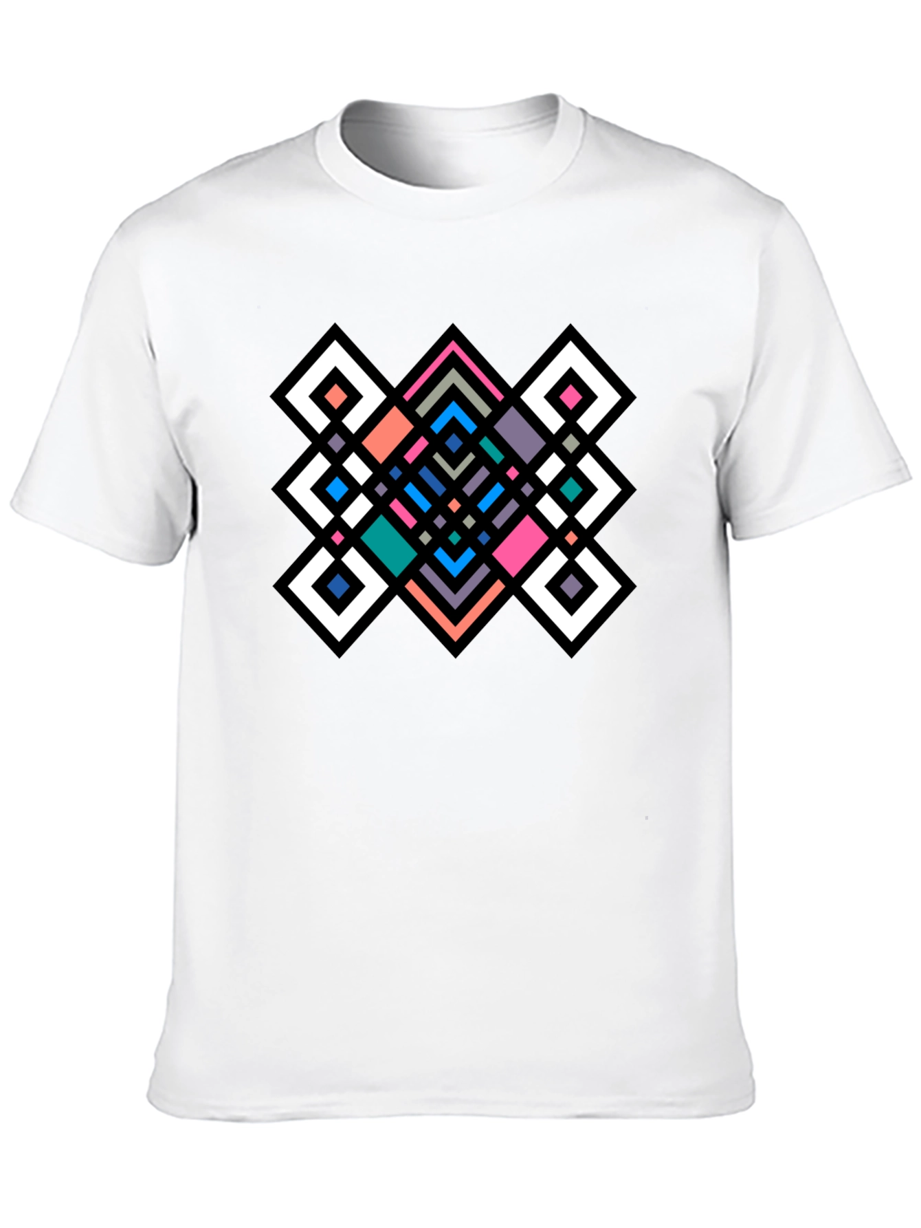 Geometric Diamond Pattern Black Tee
