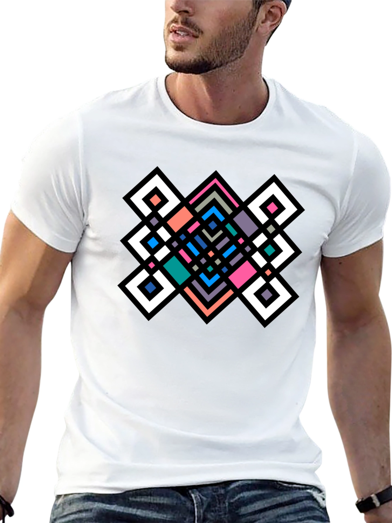 Geometric Diamond Pattern Black Tee