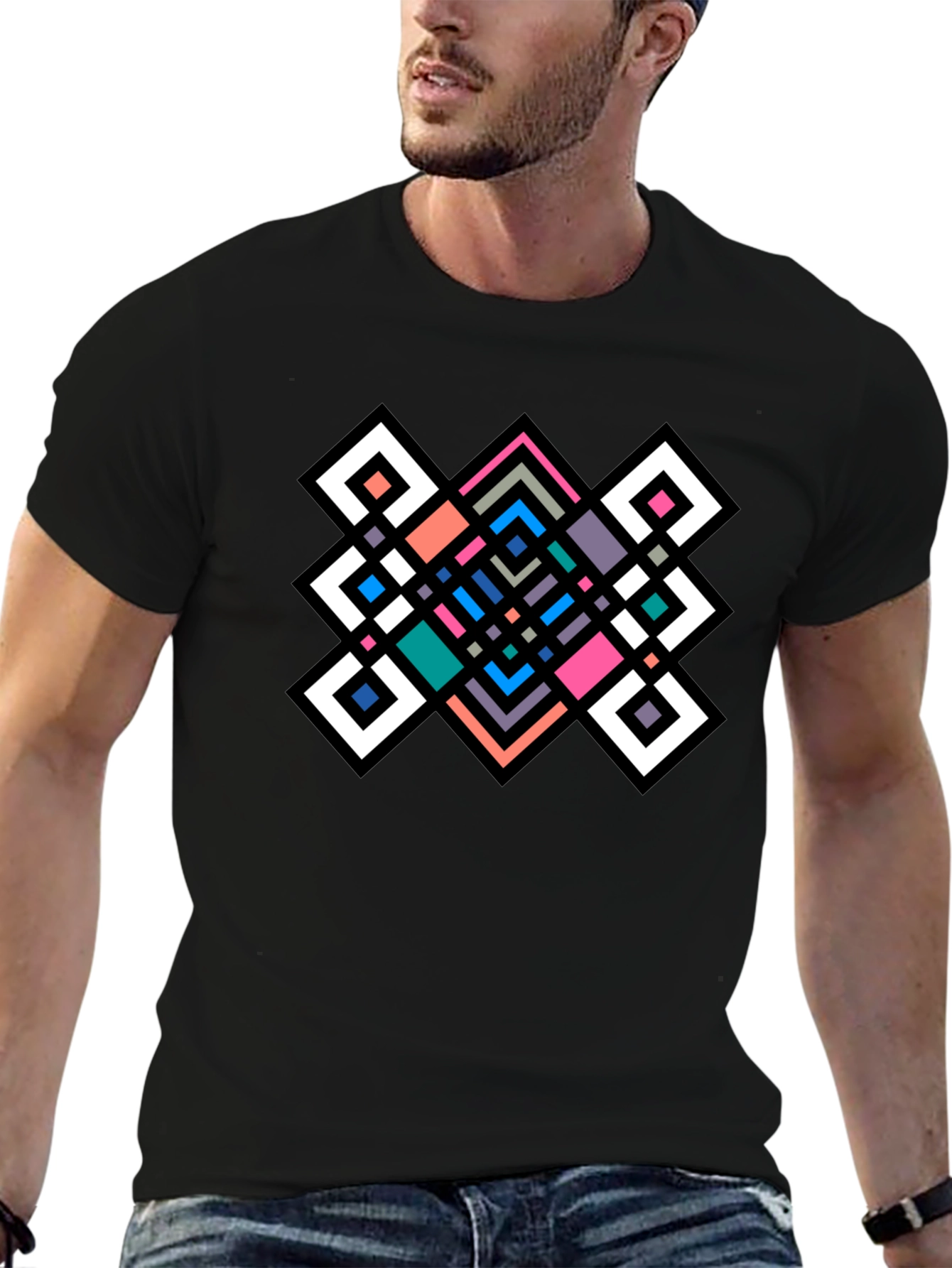 Geometric Diamond Pattern Black Tee