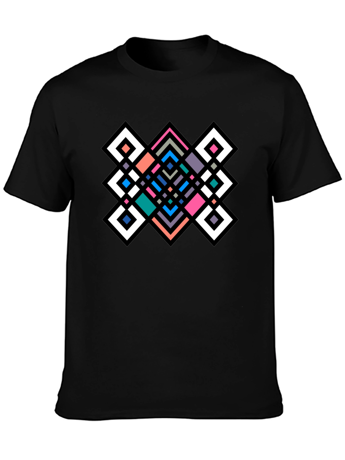 Geometric Diamond Pattern Black Tee