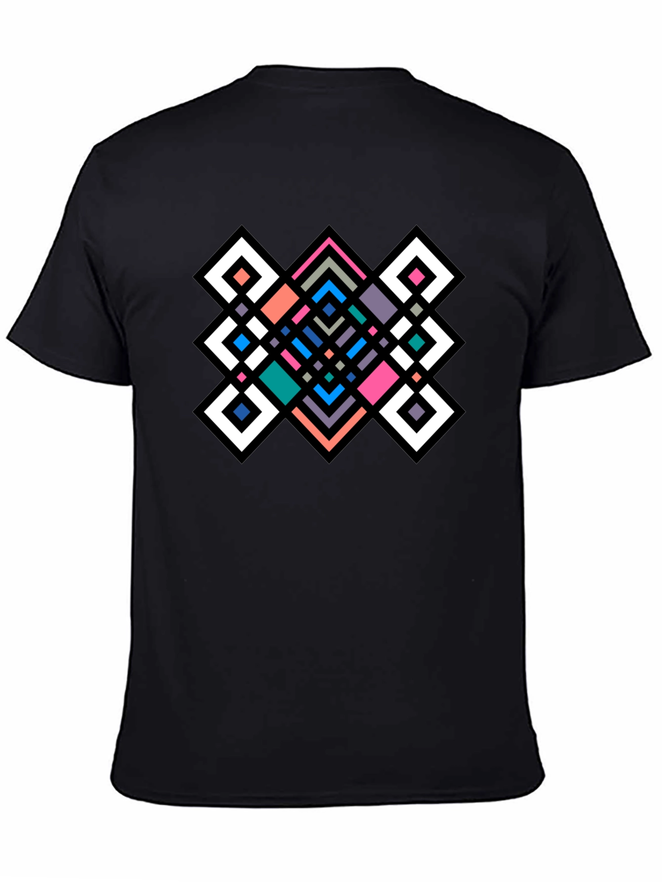 Geometric Diamond Pattern Black Tee