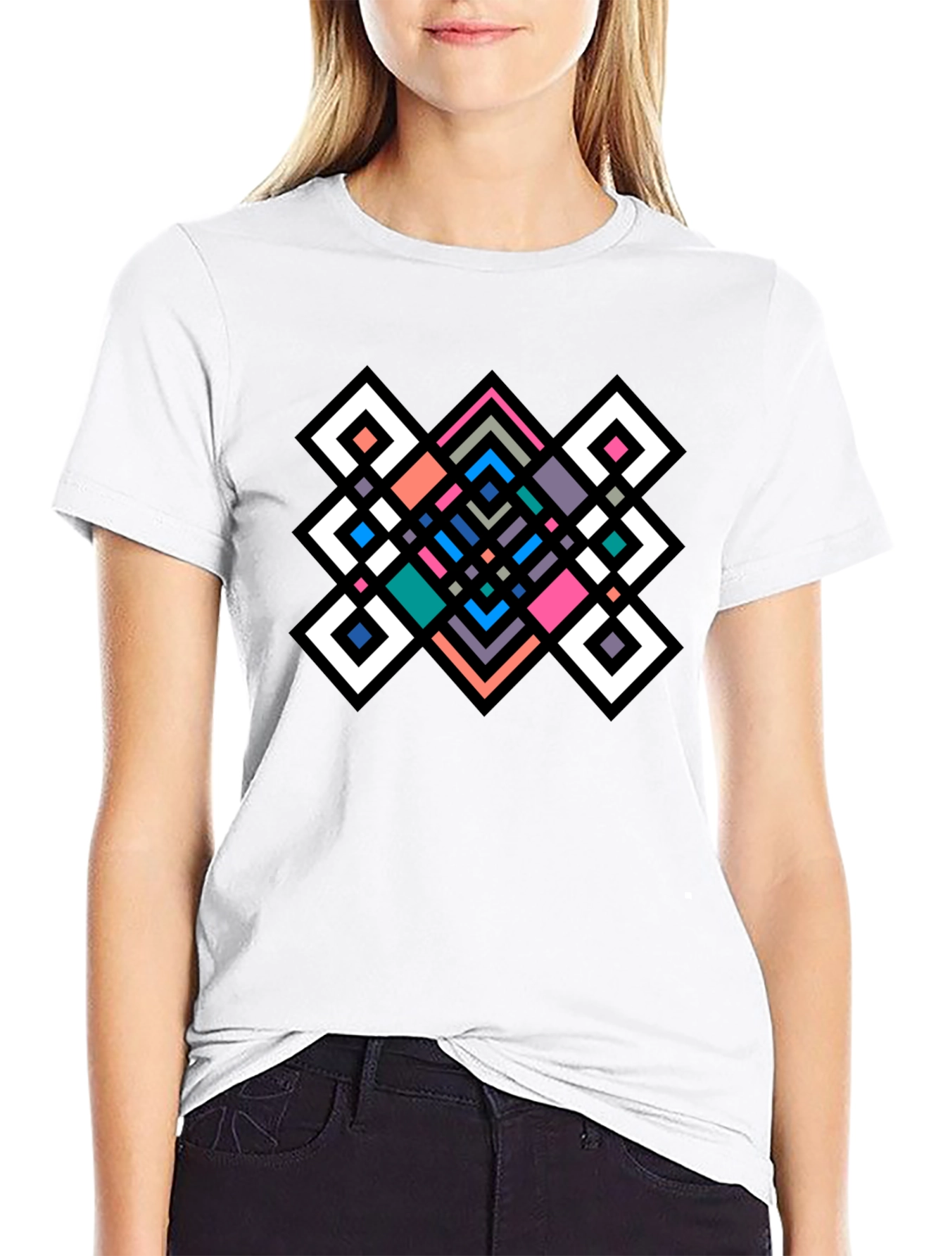 Geometric Diamond Pattern Black Tee