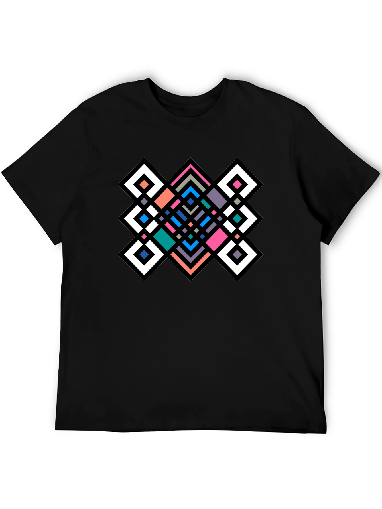 Geometric Diamond Pattern Black Tee