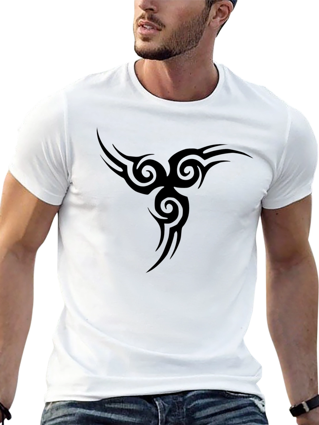 Black T-Shirt with Tribal Tattoo Design