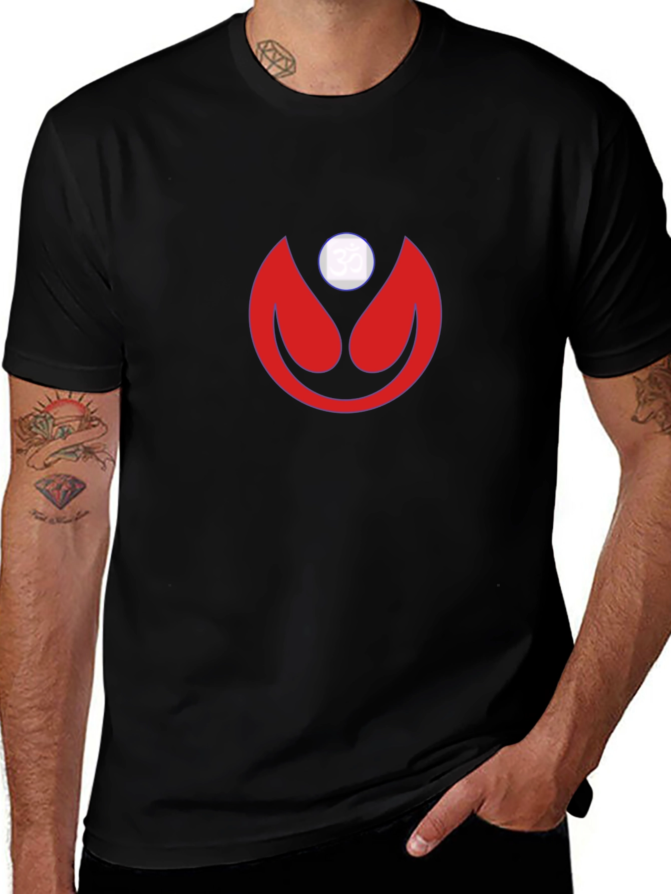 Modern Graphic Tee - Red Abstract Design on Black