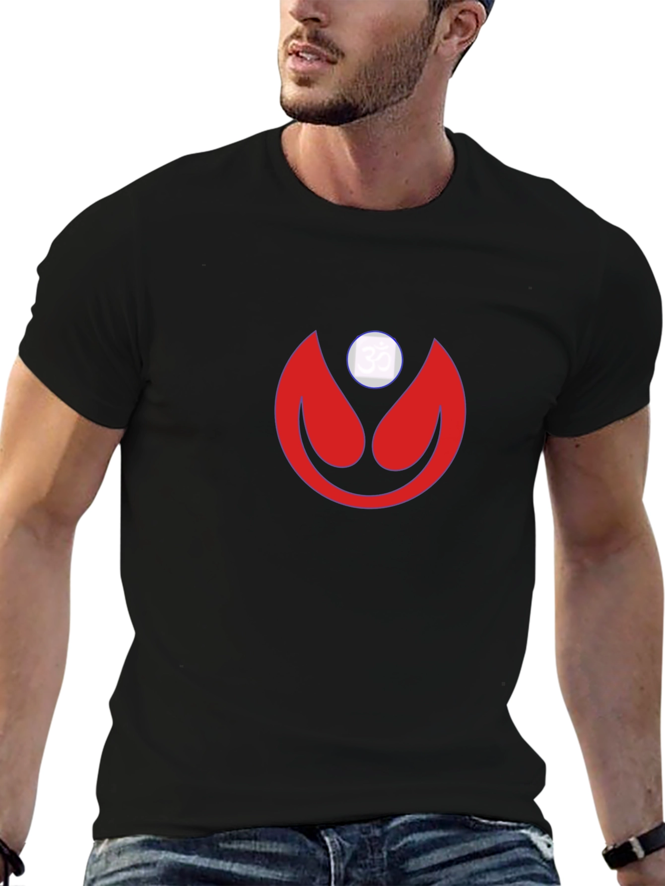 Modern Graphic Tee - Red Abstract Design on Black