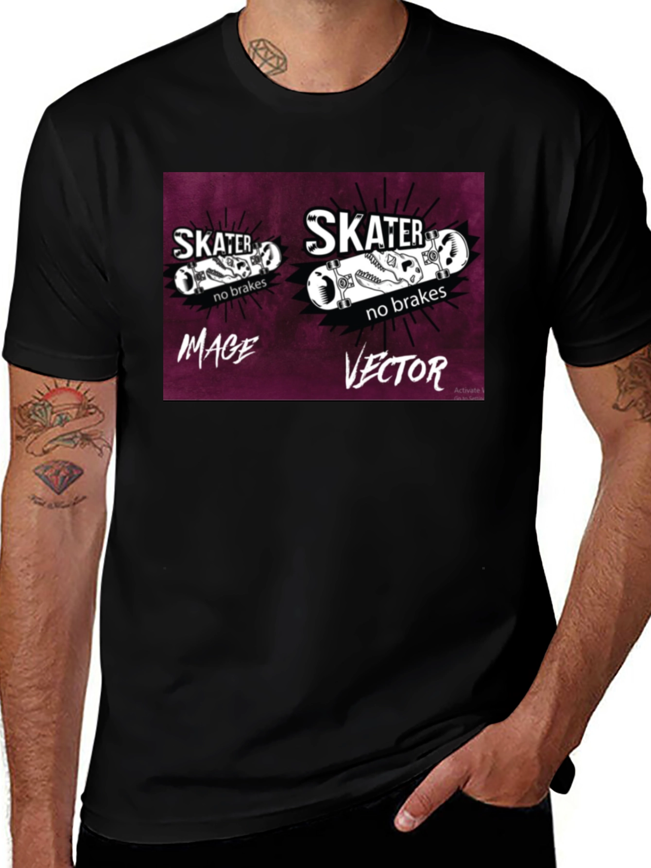 Skater No Brakes Graphic Black T-Shirt
