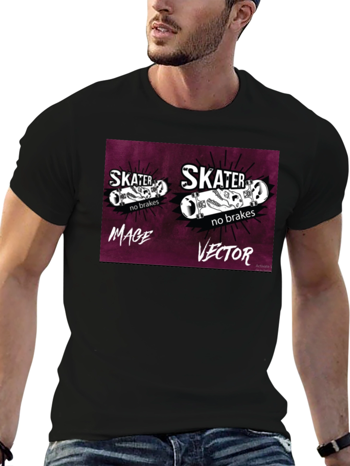 Skater No Brakes Graphic Black T-Shirt