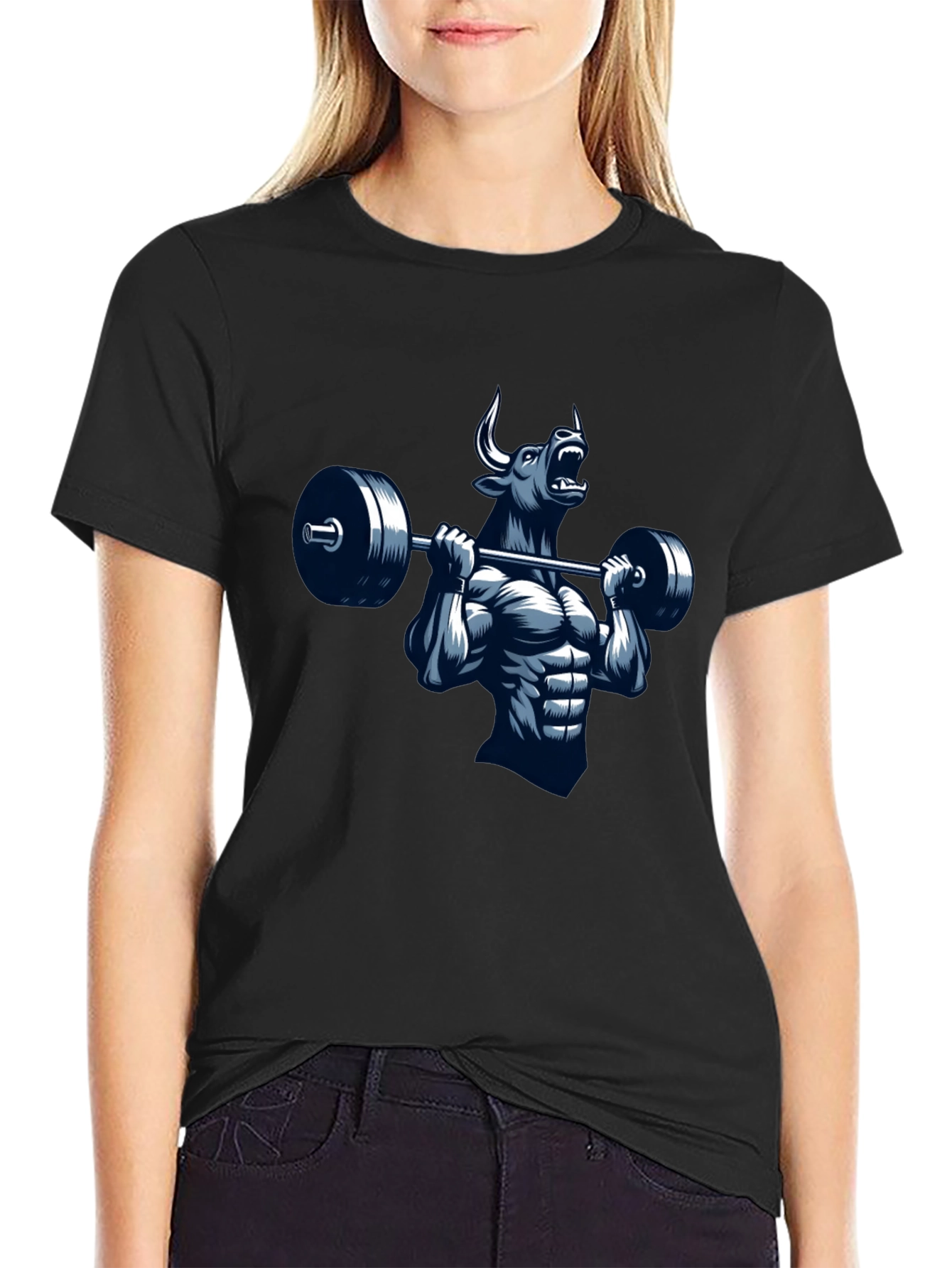 Bull Lifting Barbell Graphic T-Shirt